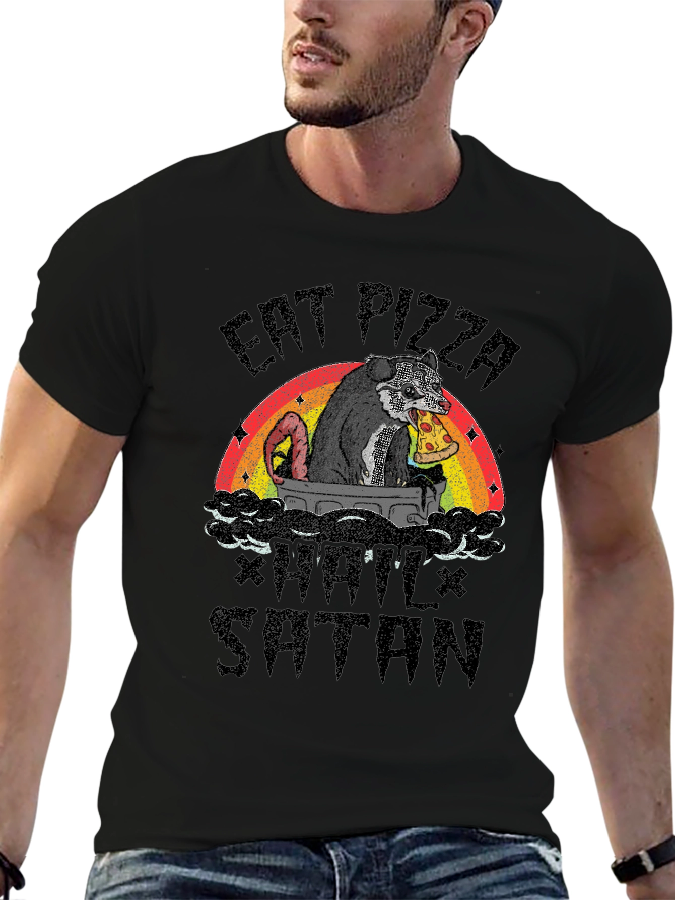 Eat Pizza Hail Satan Funny Graphic T-Shirt
