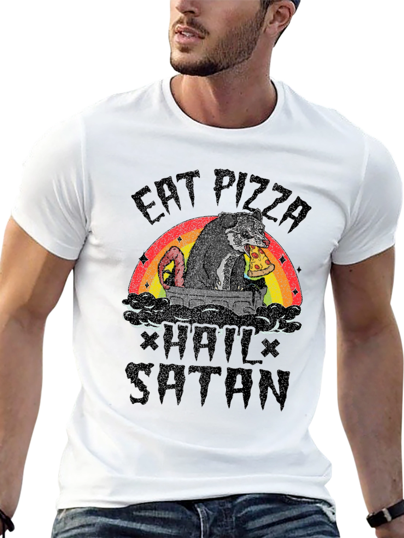 Eat Pizza Hail Satan Funny Graphic T-Shirt