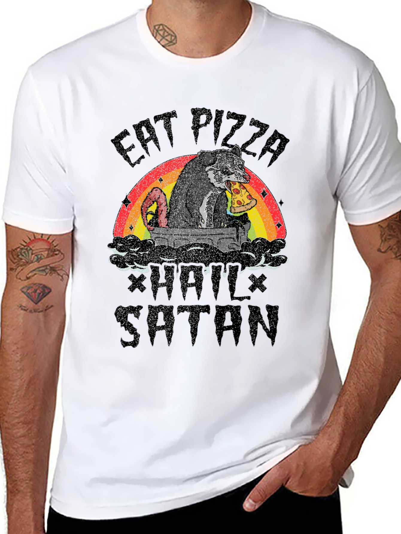 Eat Pizza Hail Satan Funny Graphic T-Shirt