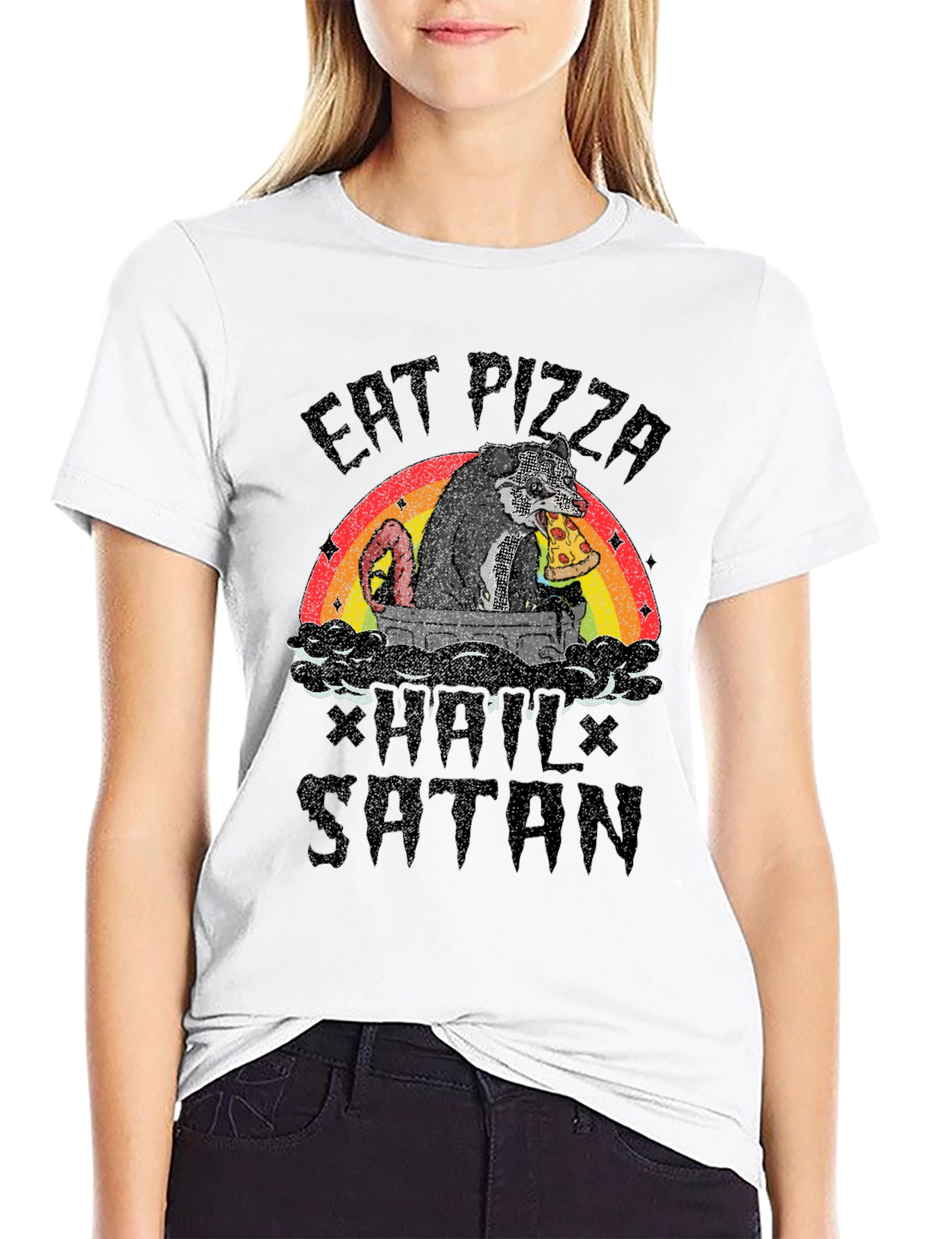 Eat Pizza Hail Satan Funny Graphic T-Shirt