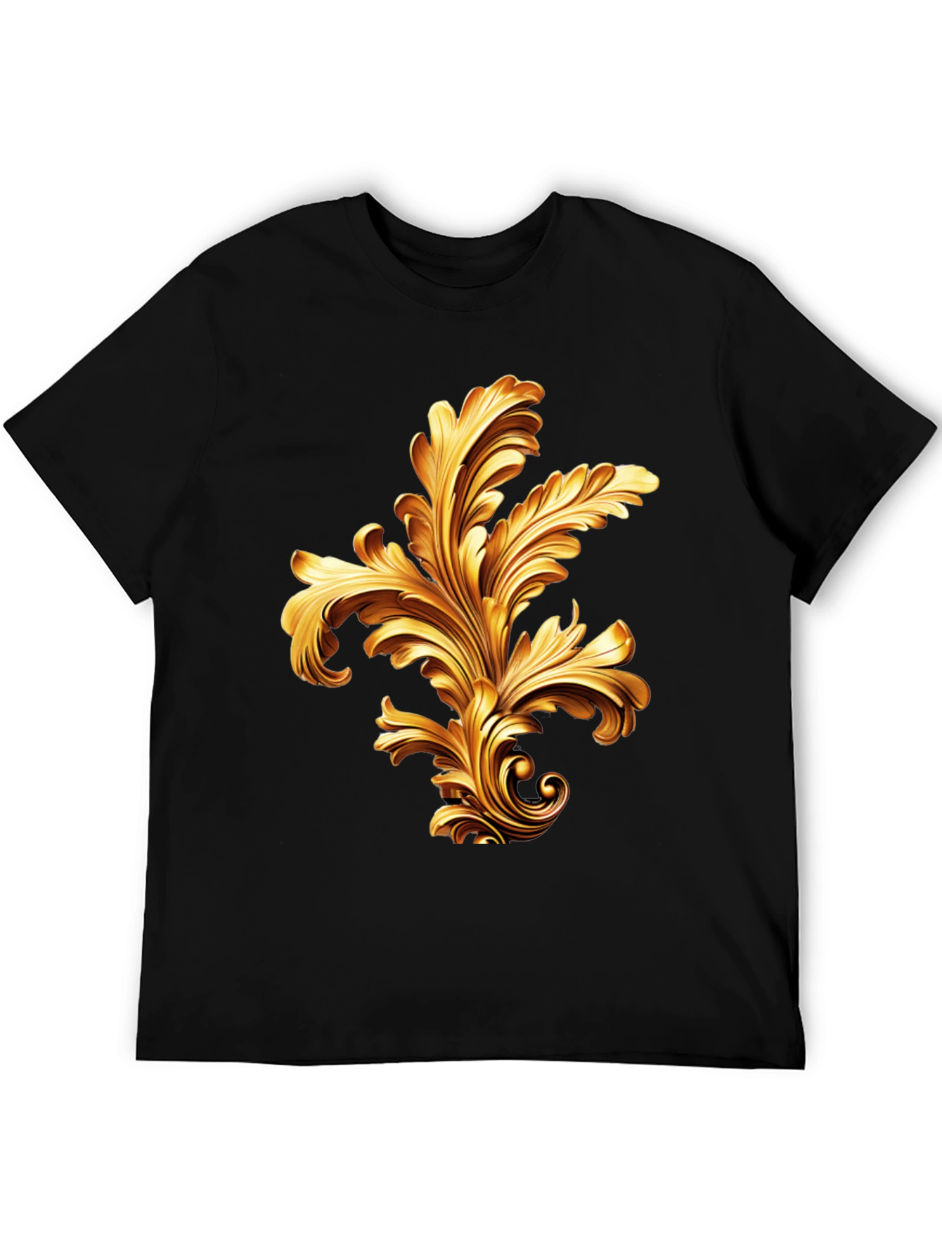Elegant Black T-Shirt with Golden Baroque Design