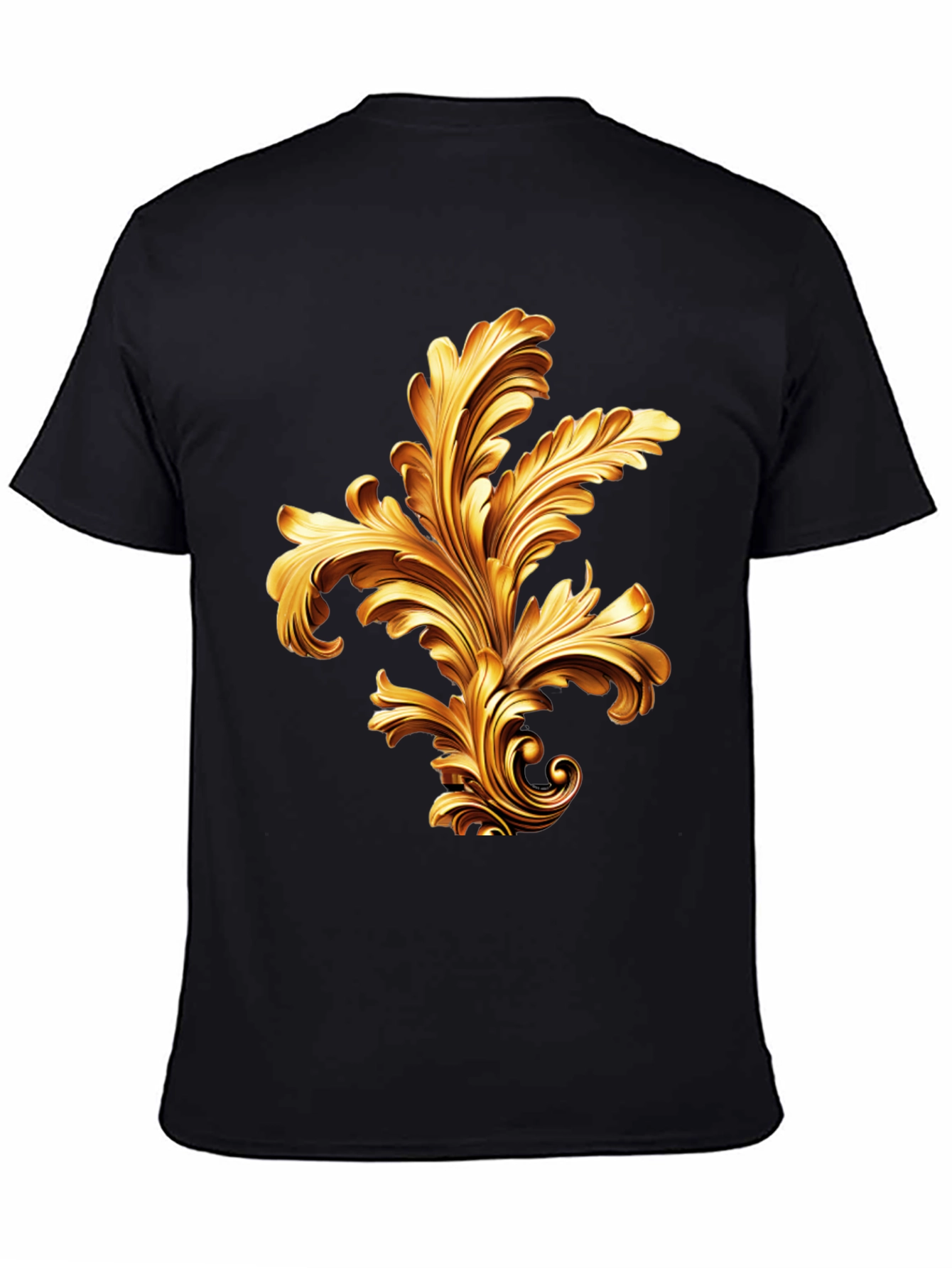 Elegant Black T-Shirt with Golden Baroque Design