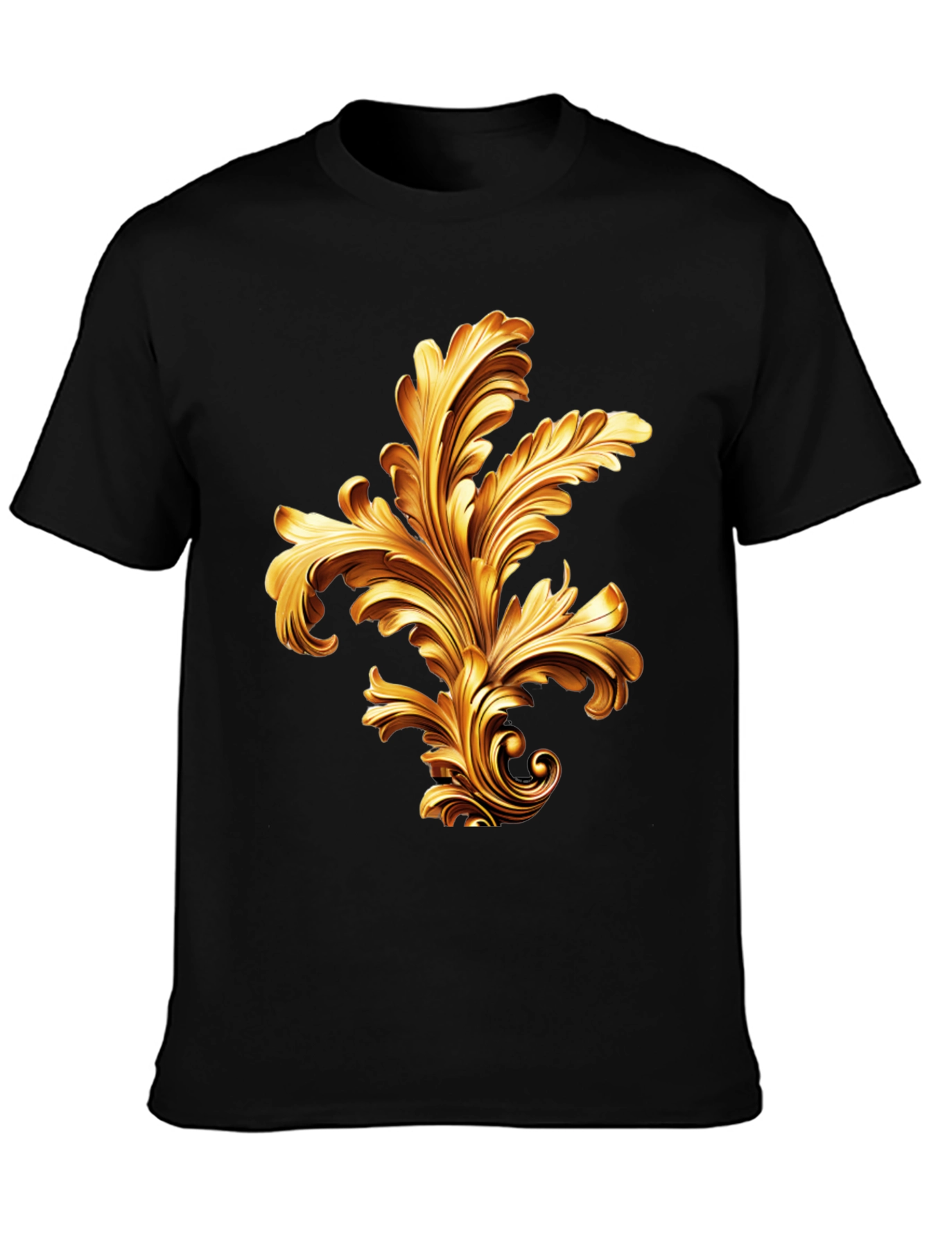 Elegant Black T-Shirt with Golden Baroque Design