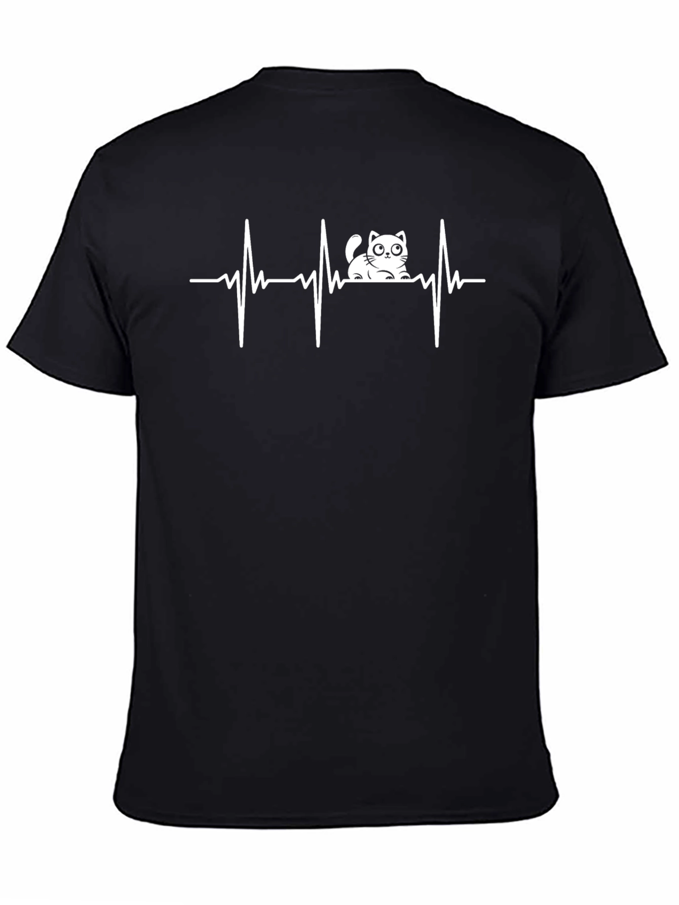 Cat Heartbeat Graphic T-Shirt - Black Cotton Blend