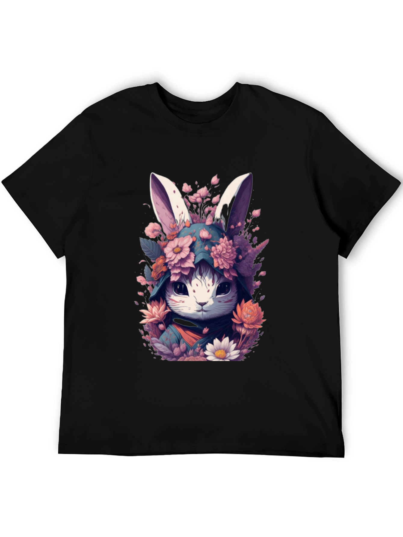 Floral Bunny Graphic Tee - Black