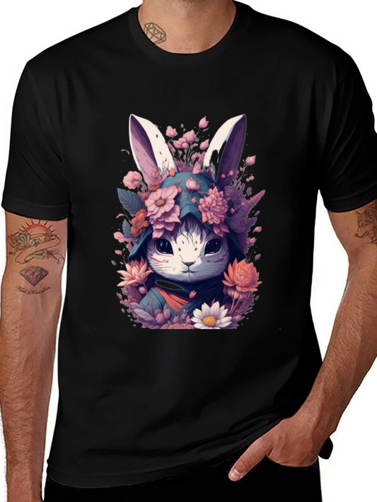 Floral Bunny Graphic Tee - Black