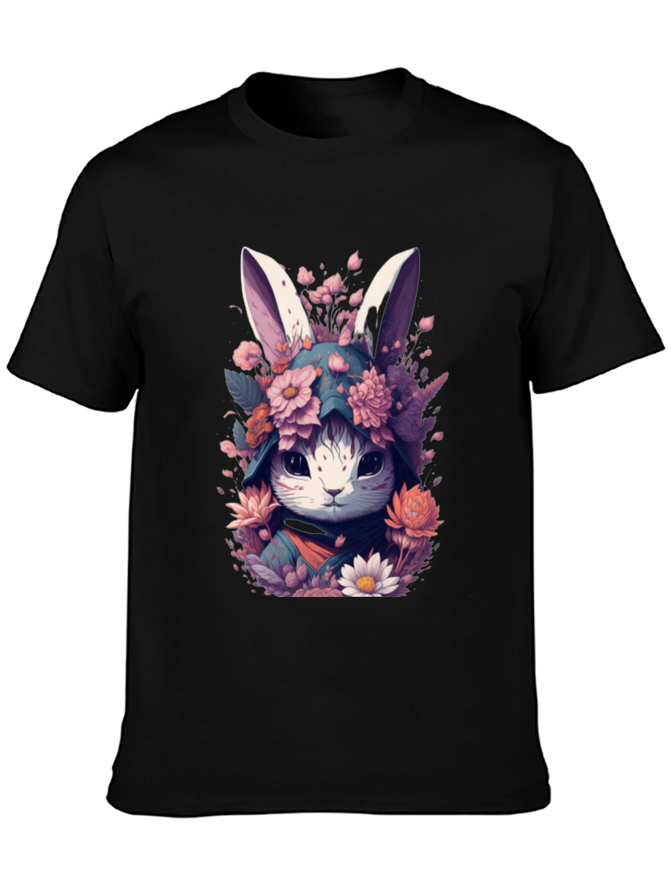 Floral Bunny Graphic Tee - Black