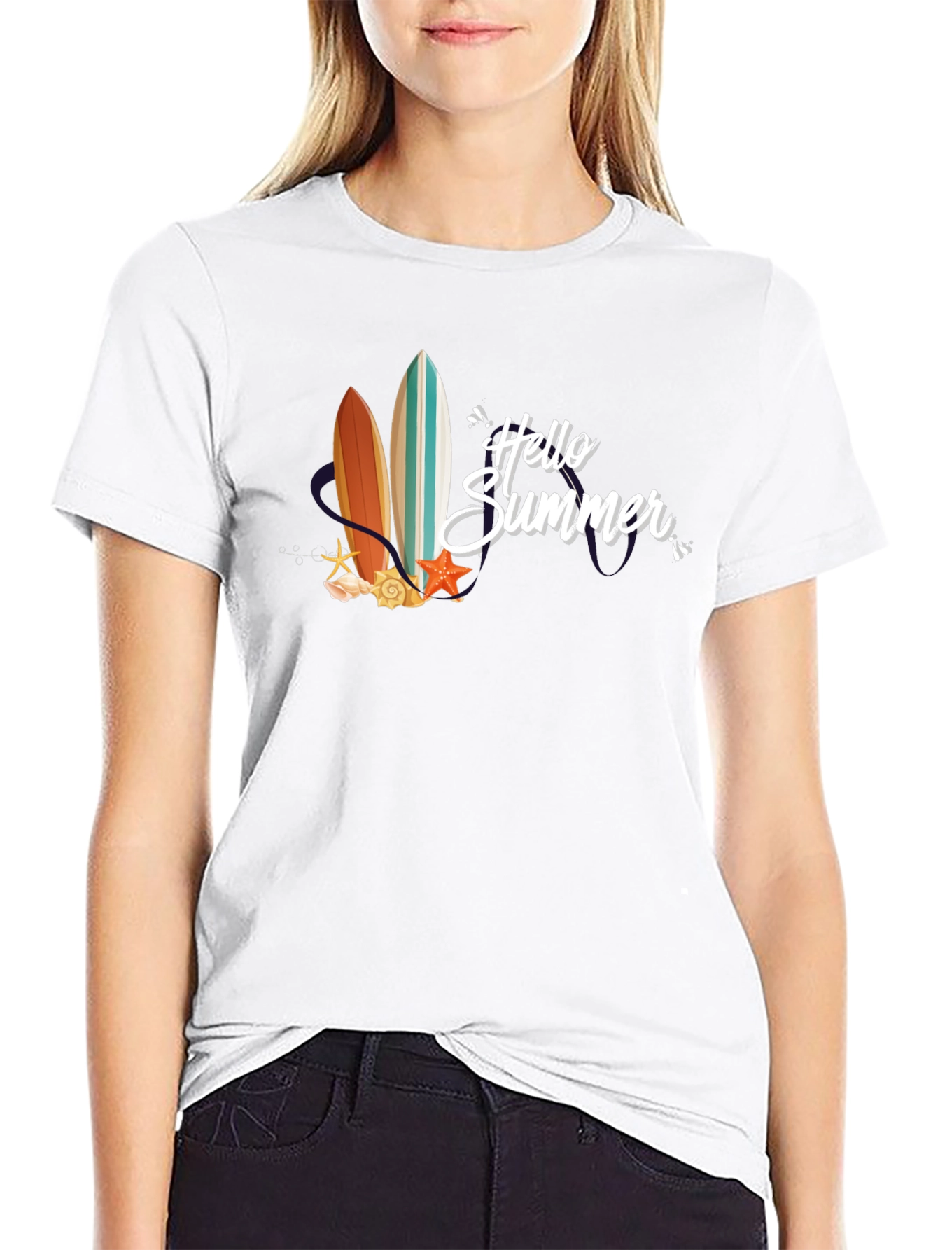 Hello Summer Surfboard Graphic T-Shirt