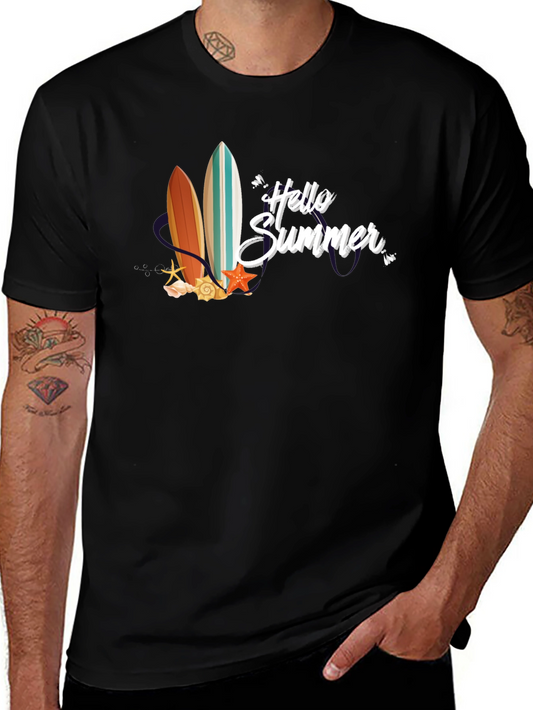 Hello Summer Surfboard Graphic T-Shirt