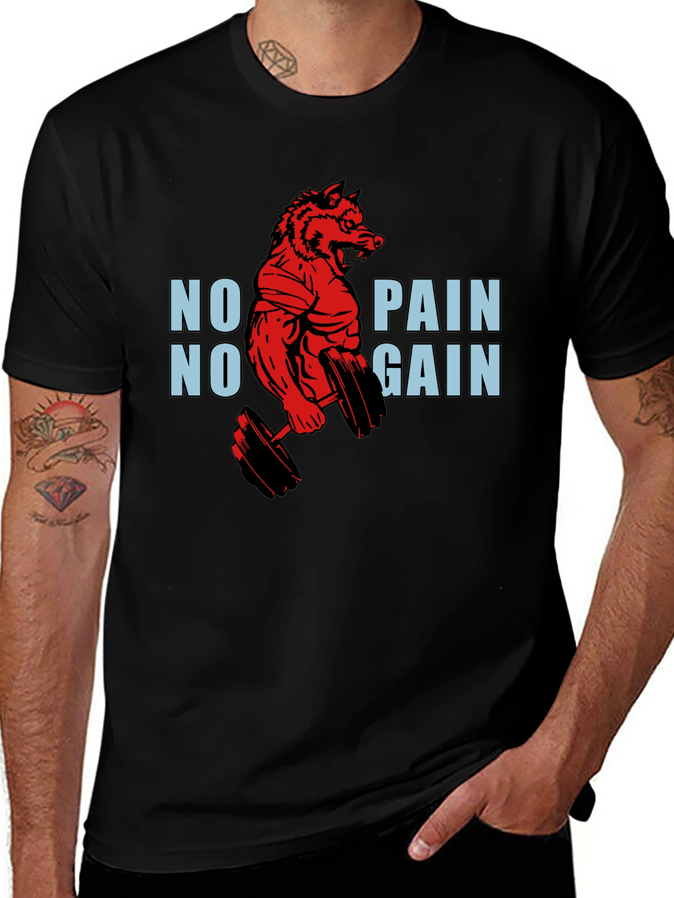 No Pain No Gain Gym Wolf T-Shirt