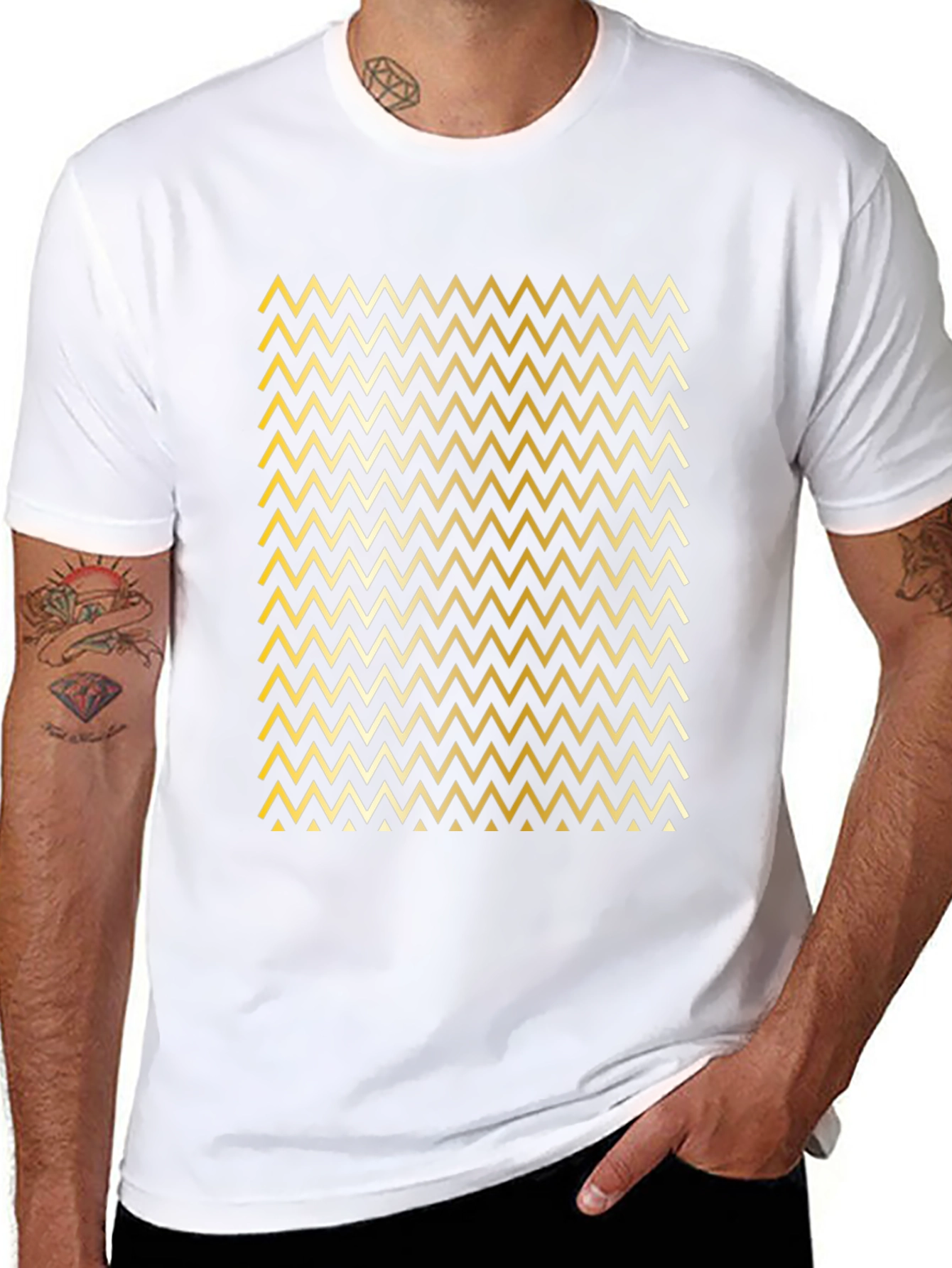 Gold Chevron Pattern Black T-Shirt