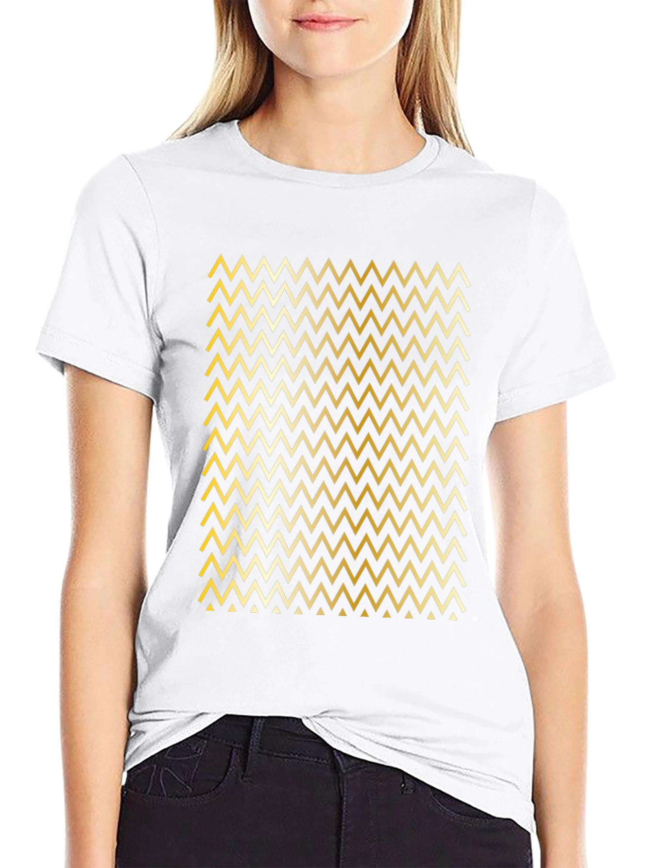 Gold Chevron Pattern Black T-Shirt