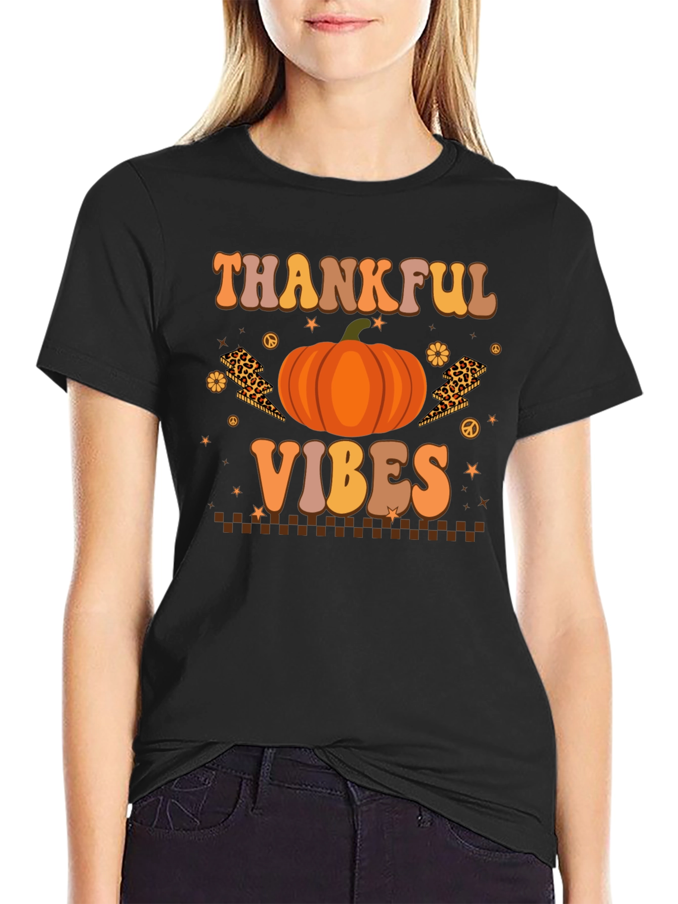 Thankful Vibes Graphic Tee Fall Pumpkin T-Shirt