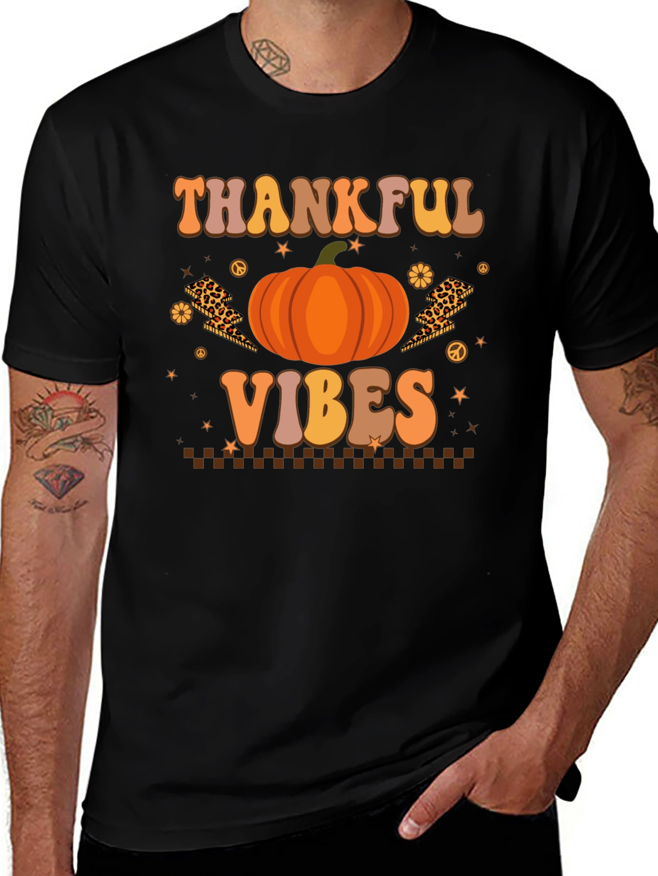 Thankful Vibes Graphic Tee Fall Pumpkin T-Shirt