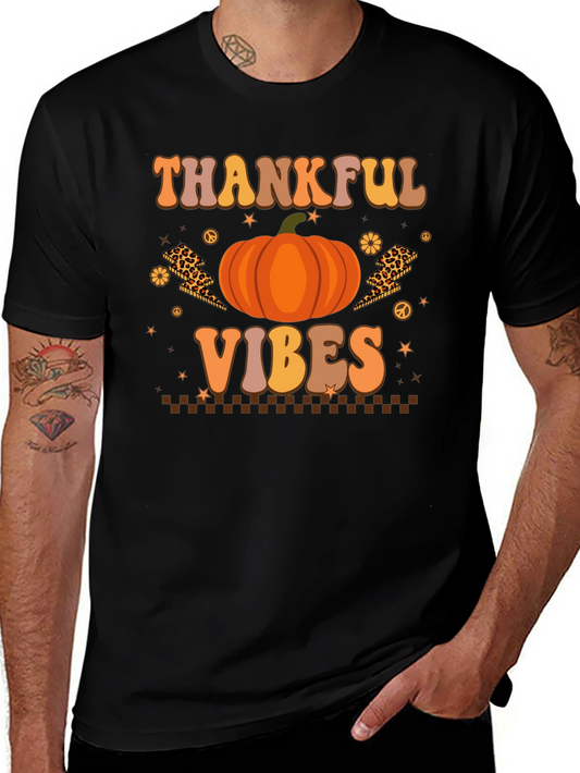 Thankful Vibes Graphic Tee Fall Pumpkin T-Shirt
