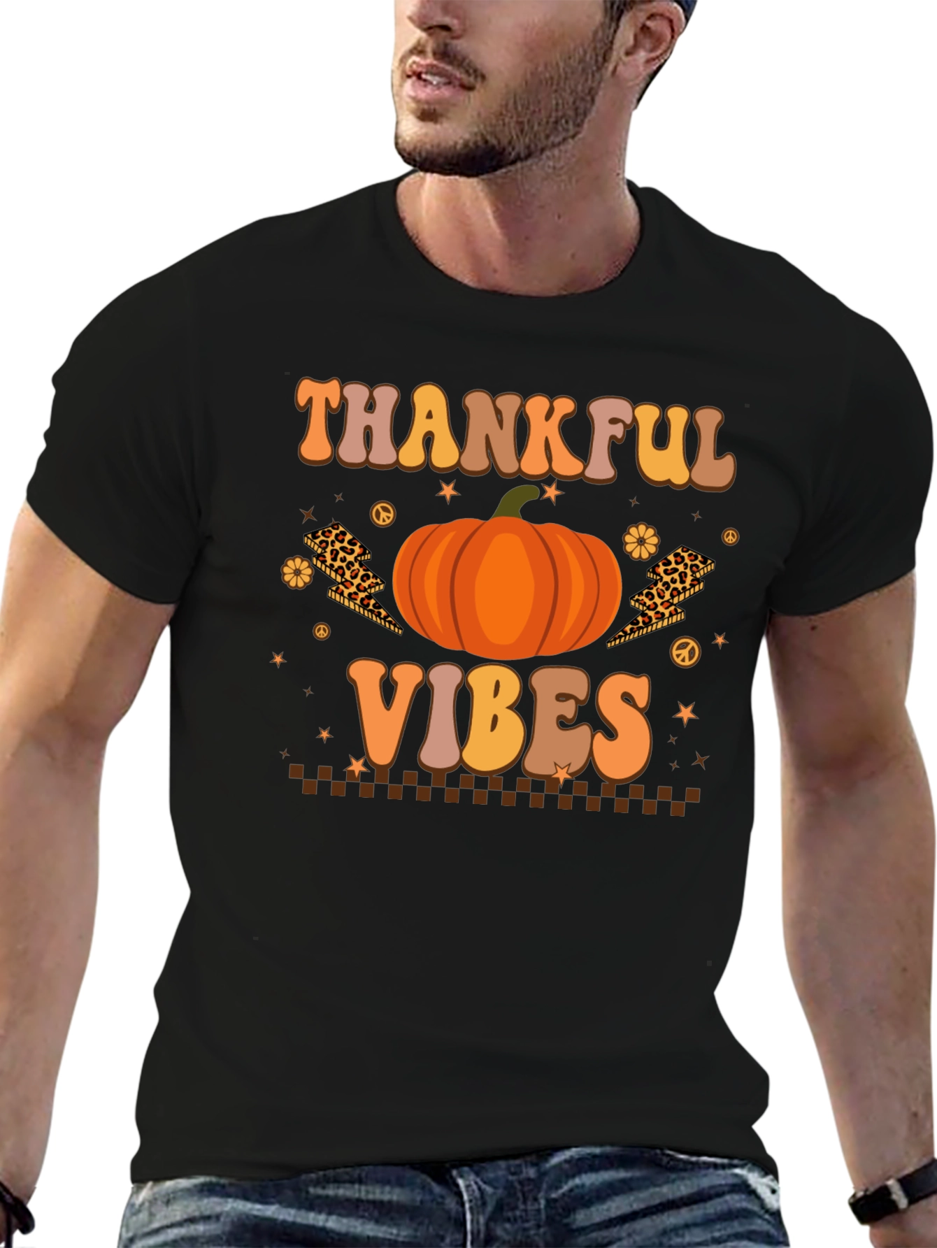 Thankful Vibes Graphic Tee Fall Pumpkin T-Shirt