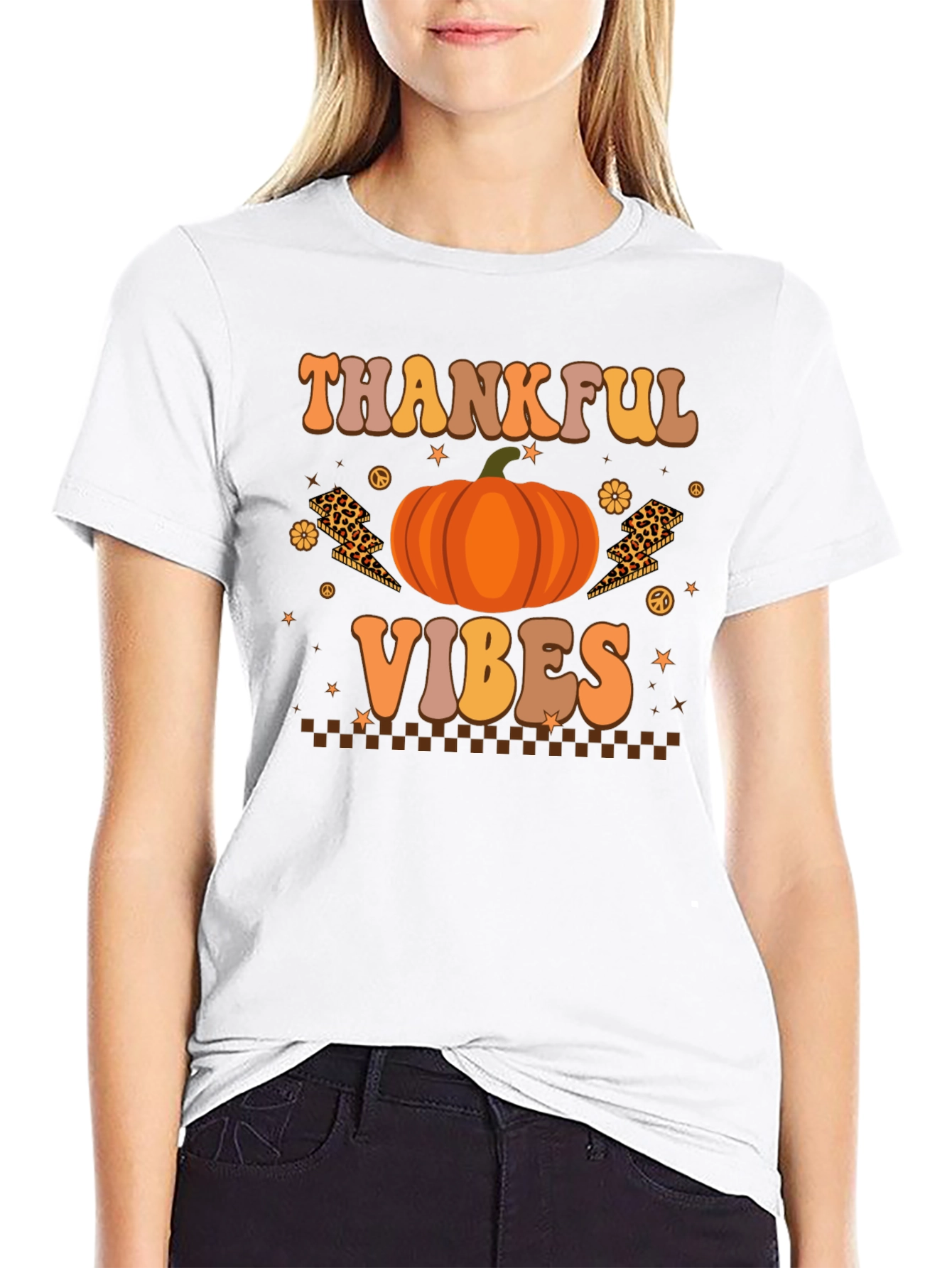 Thankful Vibes Graphic Tee Fall Pumpkin T-Shirt