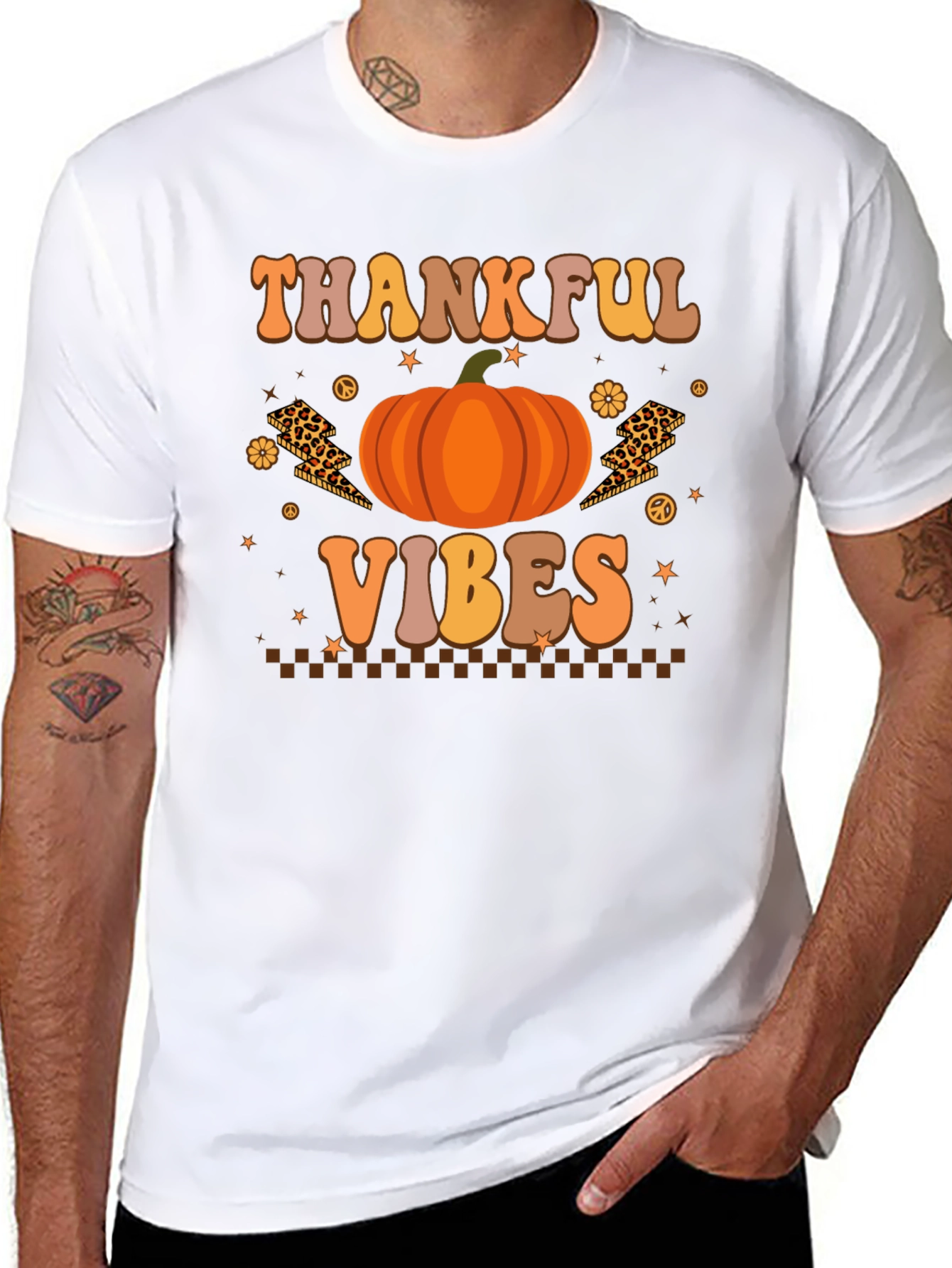 Thankful Vibes Graphic Tee Fall Pumpkin T-Shirt
