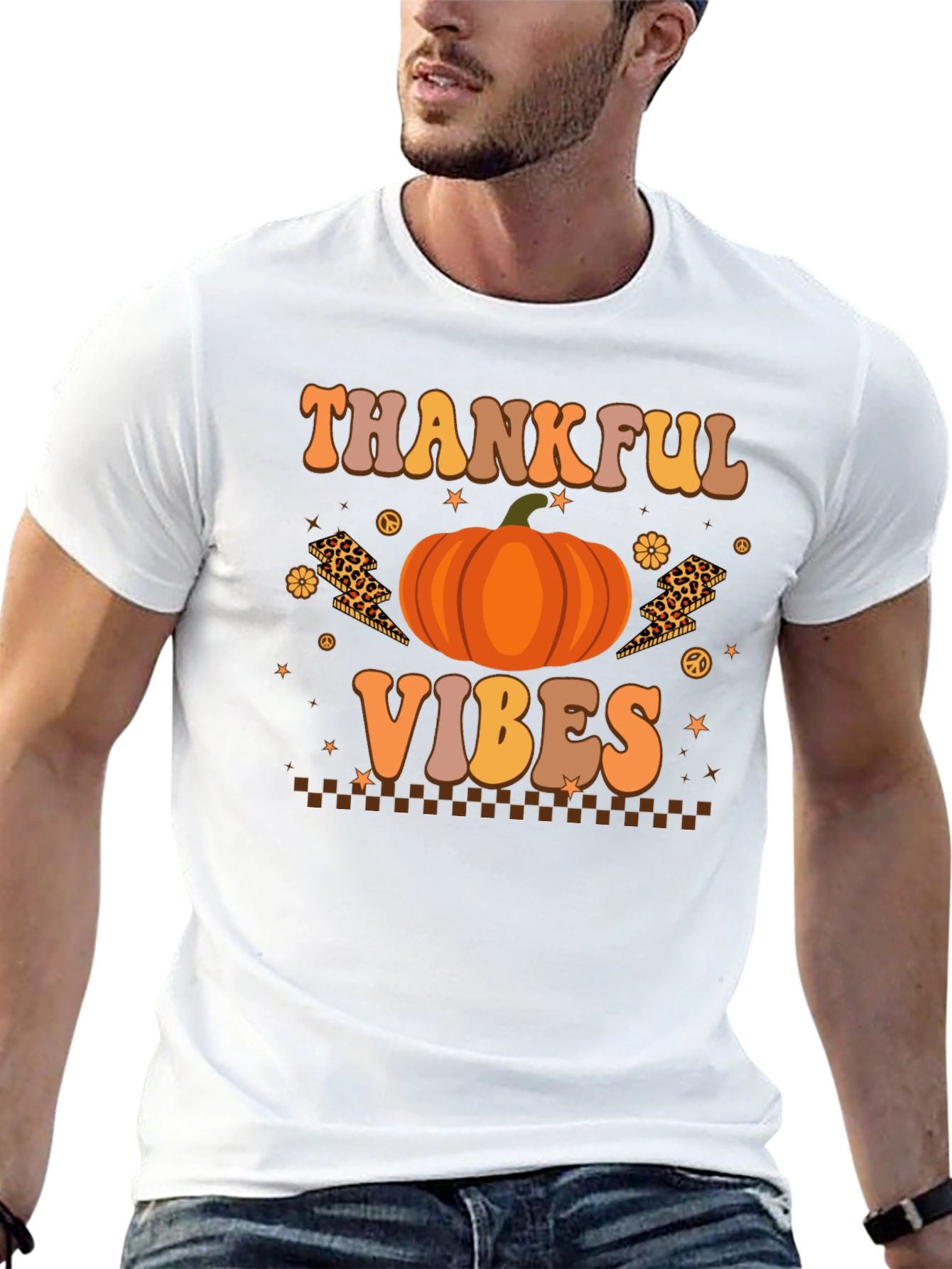 Thankful Vibes Graphic Tee Fall Pumpkin T-Shirt
