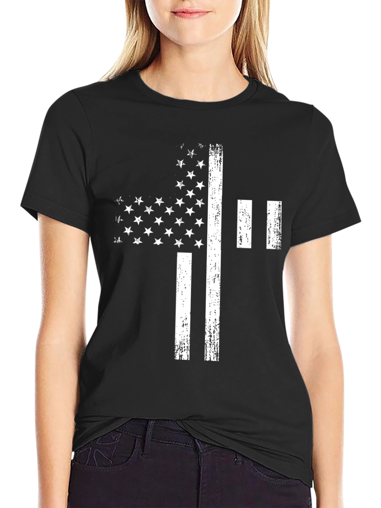 Distressed American Flag Cross Graphic T-Shirt