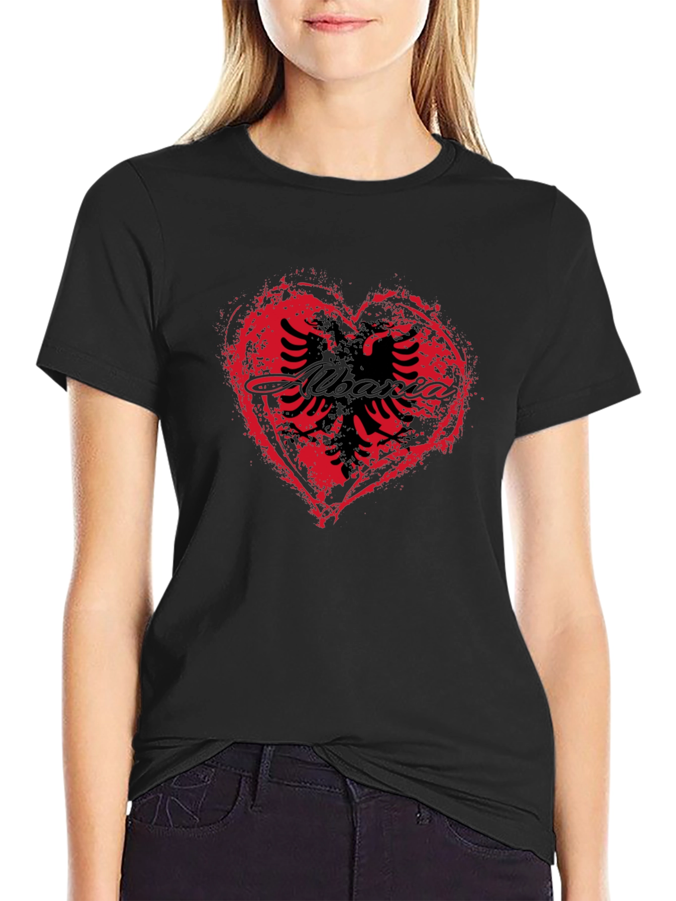 Albania Heart T-Shirt - Black