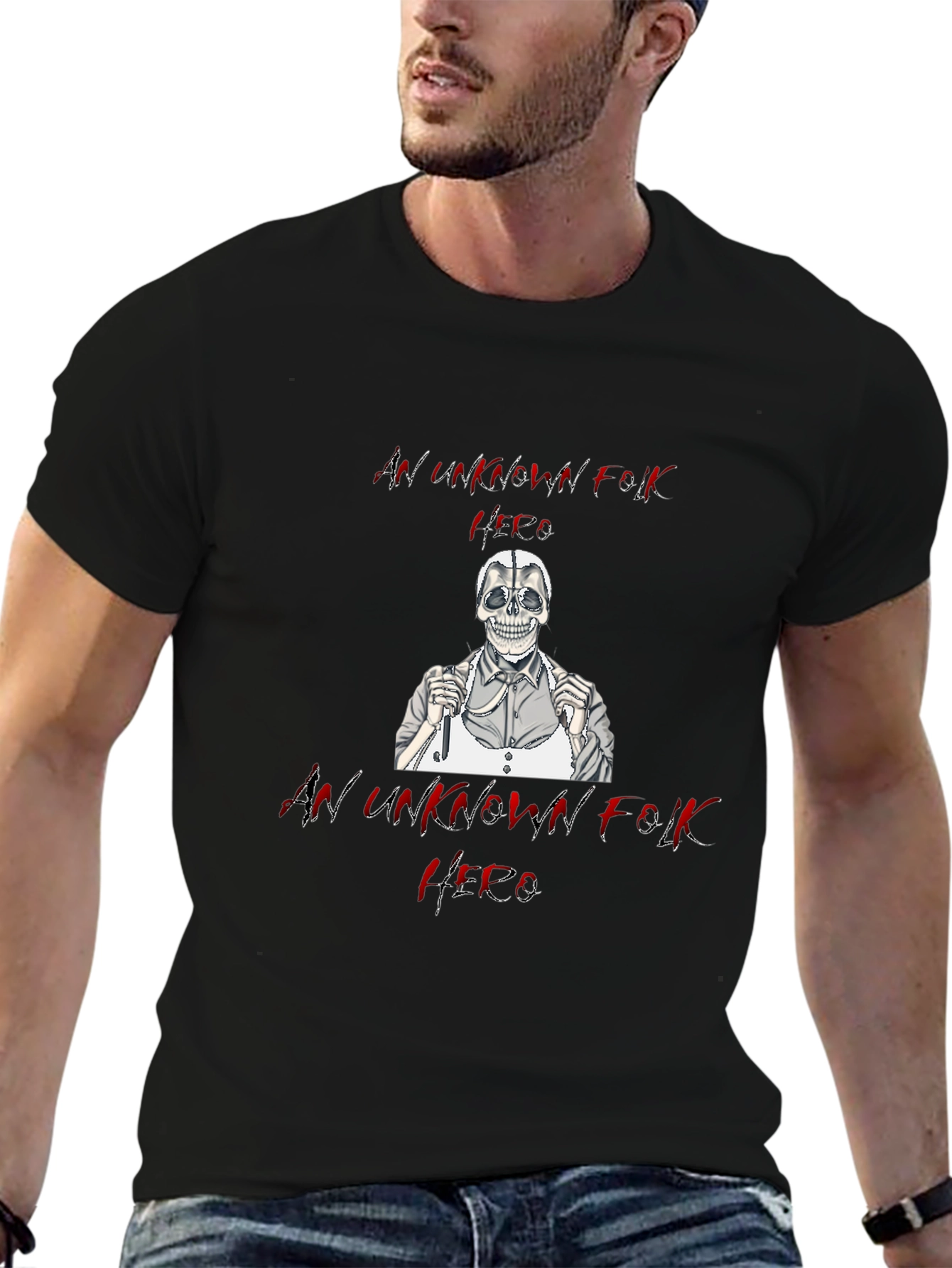 Unknown Folk Hero Skull Graphic Black T-Shirt
