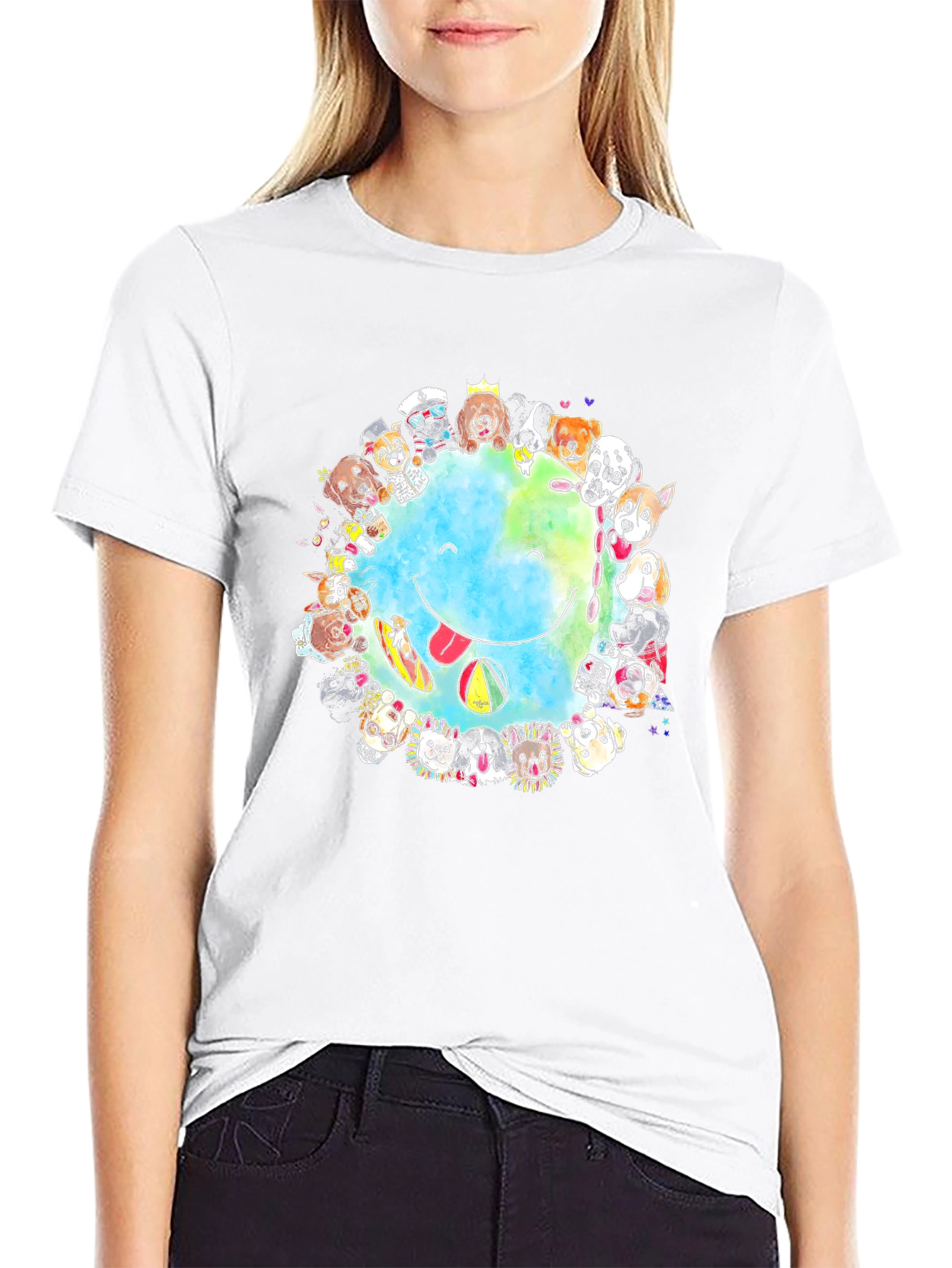 Dog Lover Smile Earth Graphic T-Shirt
