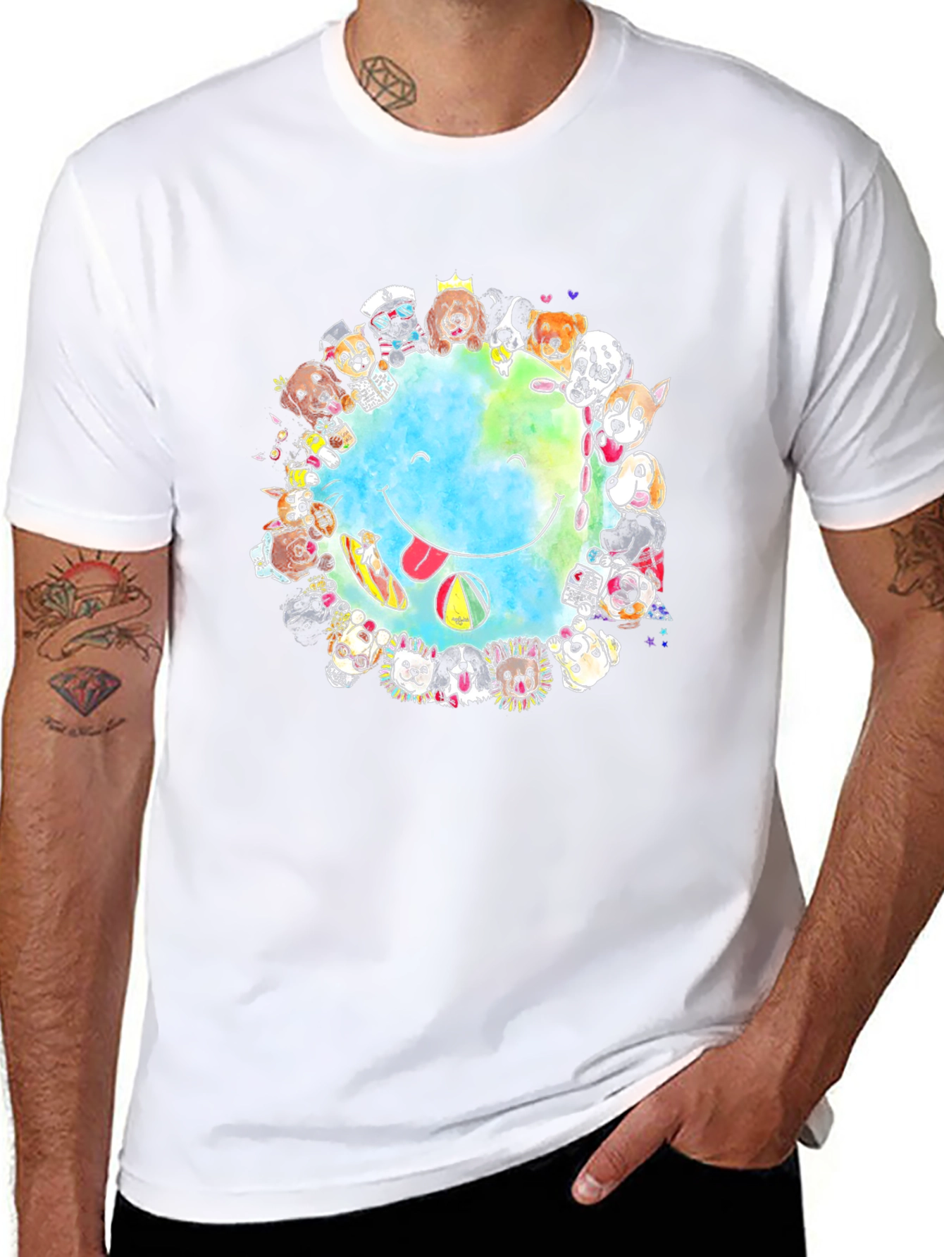 Dog Lover Smile Earth Graphic T-Shirt
