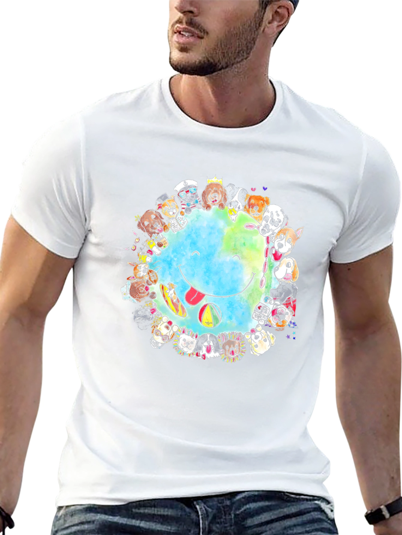 Dog Lover Smile Earth Graphic T-Shirt