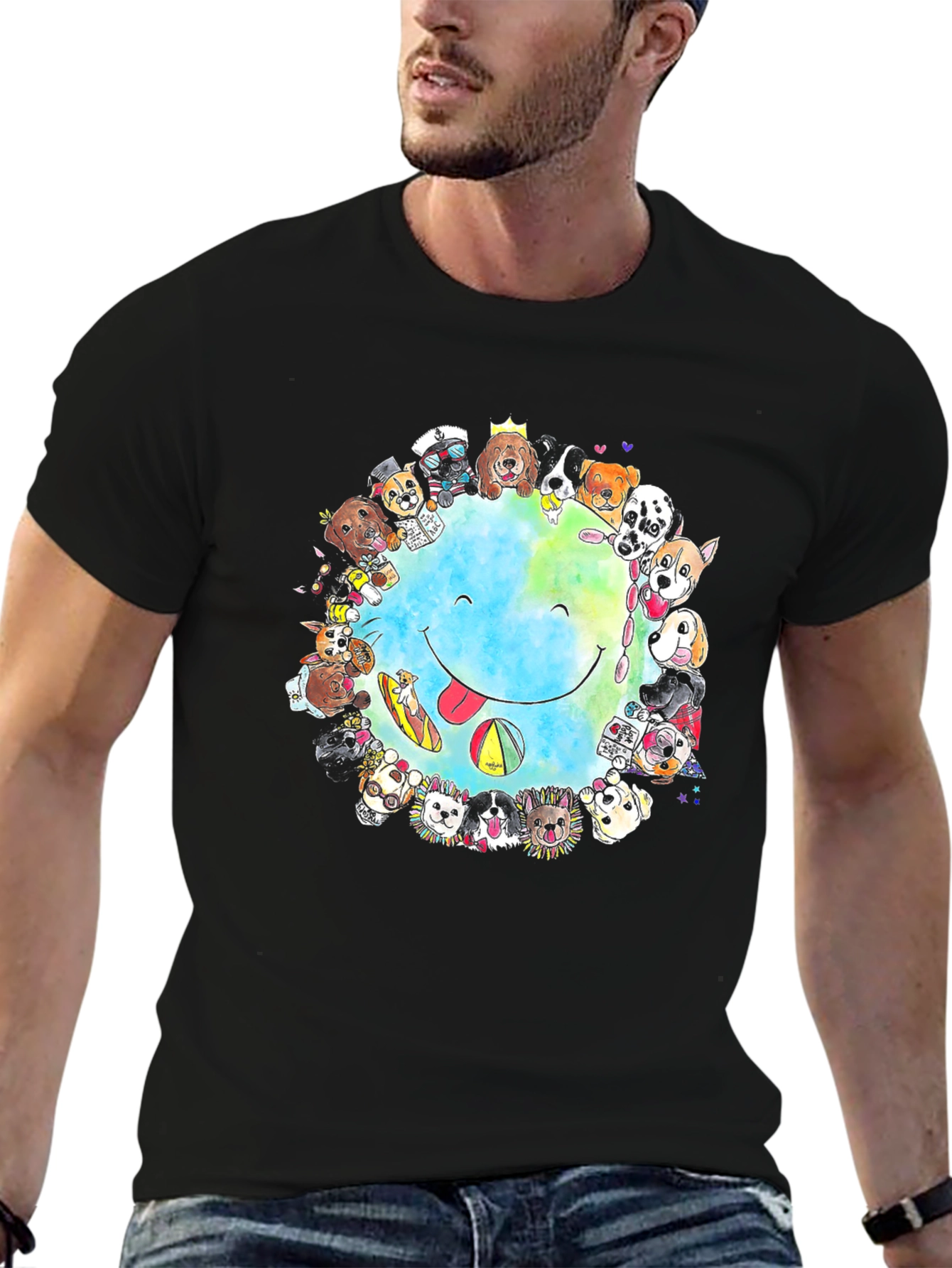 Dog Lover Smile Earth Graphic T-Shirt