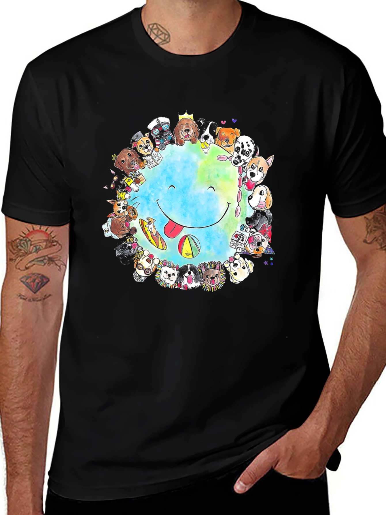 Dog Lover Smile Earth Graphic T-Shirt