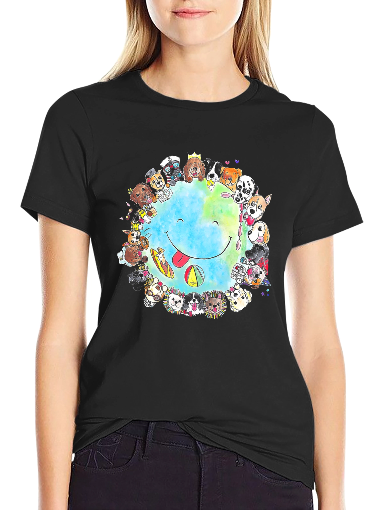 Dog Lover Smile Earth Graphic T-Shirt