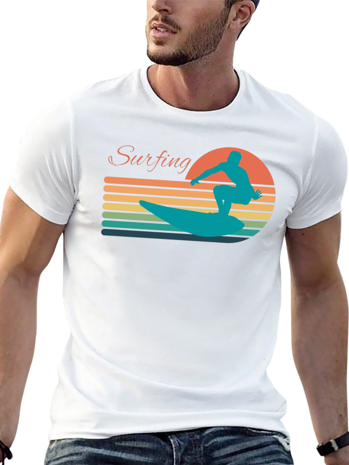 Retro Surfing Silhouette Graphic Tee