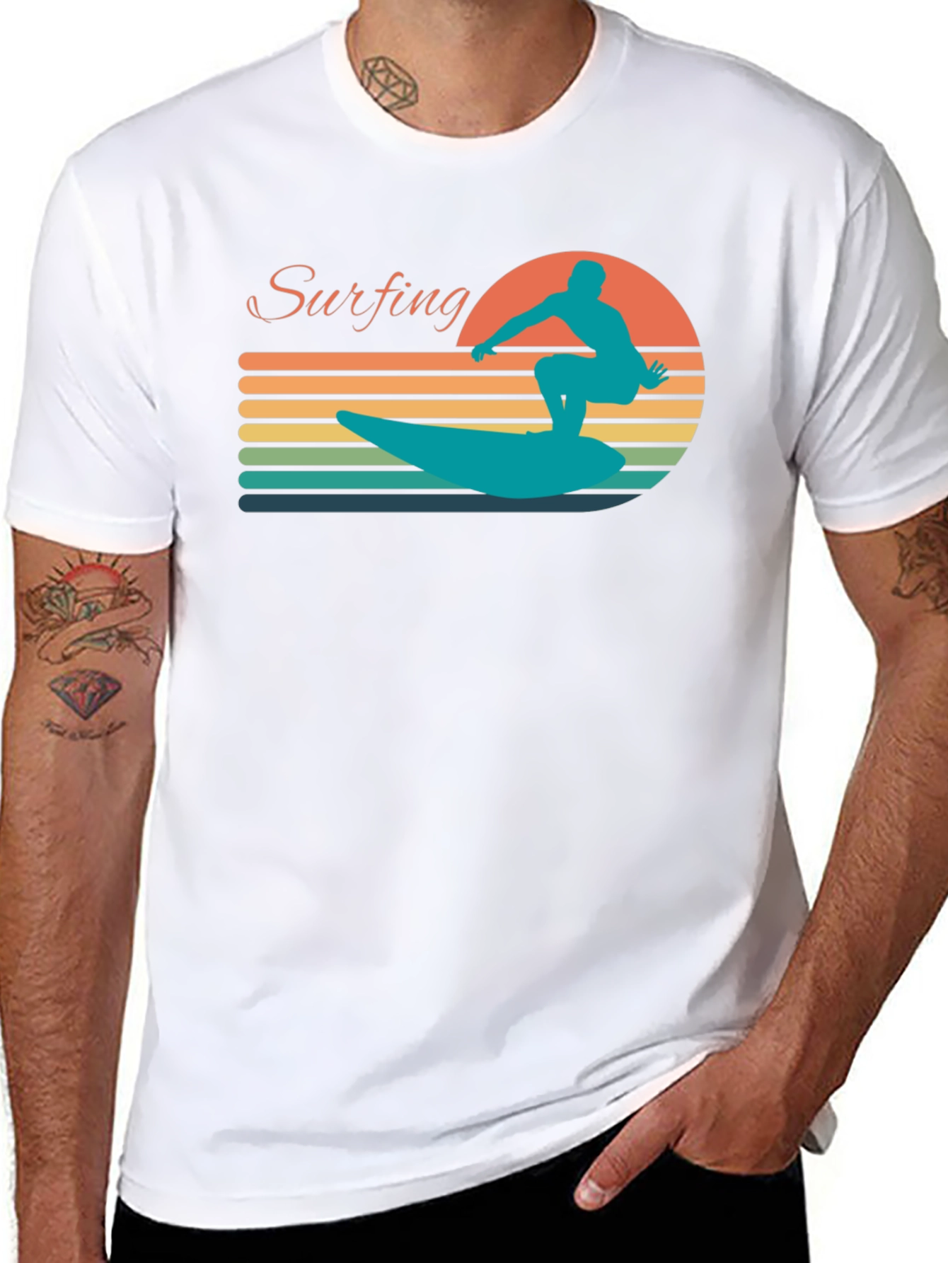 Retro Surfing Silhouette Graphic Tee