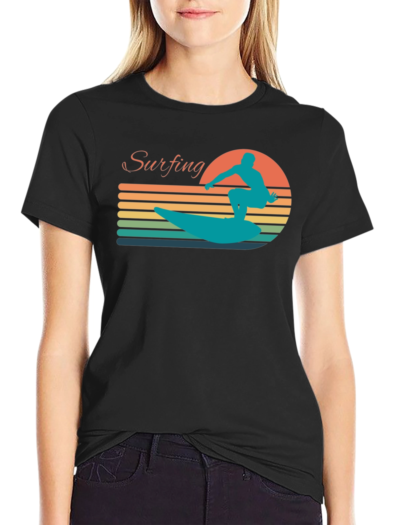 Retro Surfing Silhouette Graphic Tee