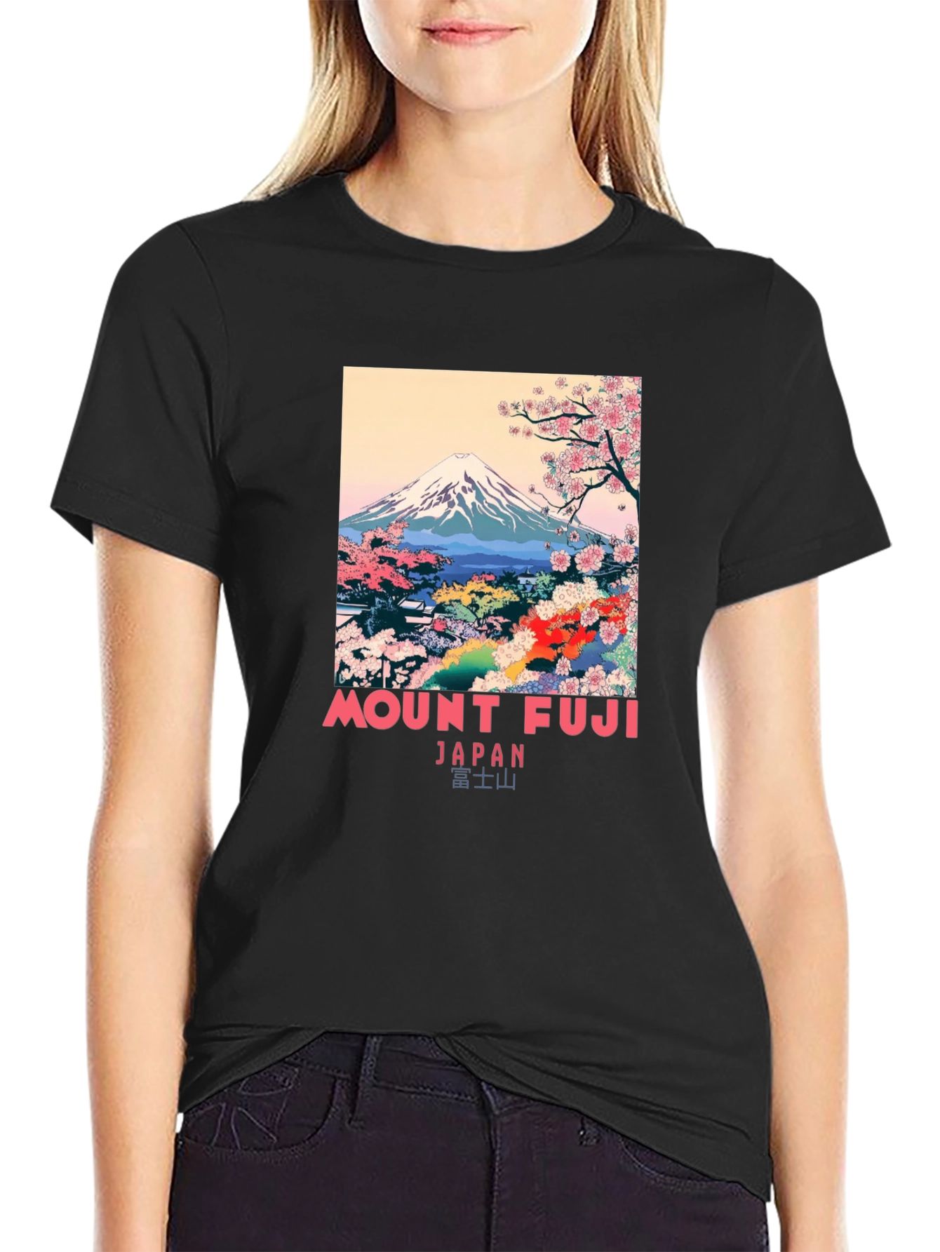 Mount Fuji Japan Graphic Black T-Shirt