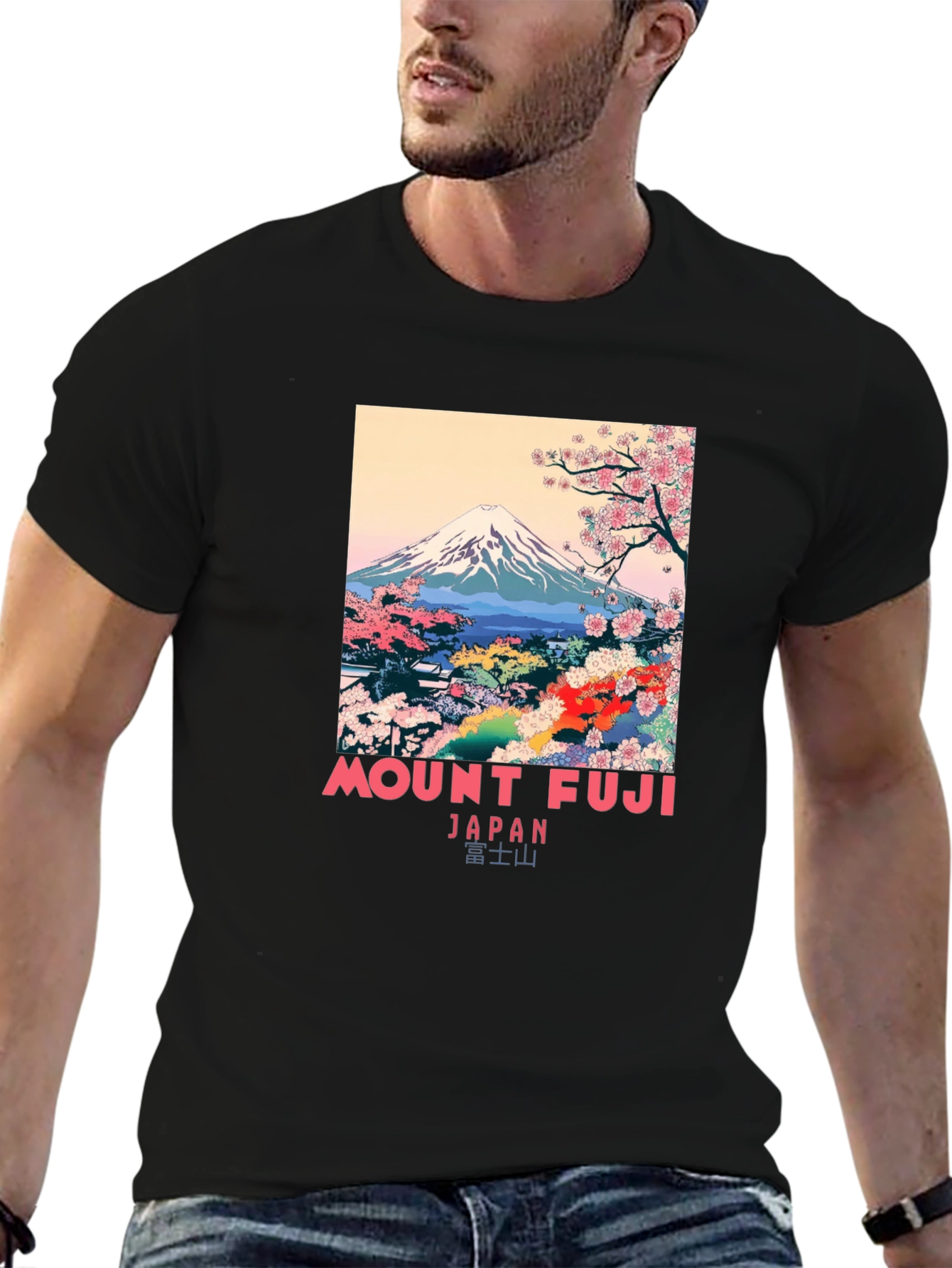 Mount Fuji Japan Graphic Black T-Shirt