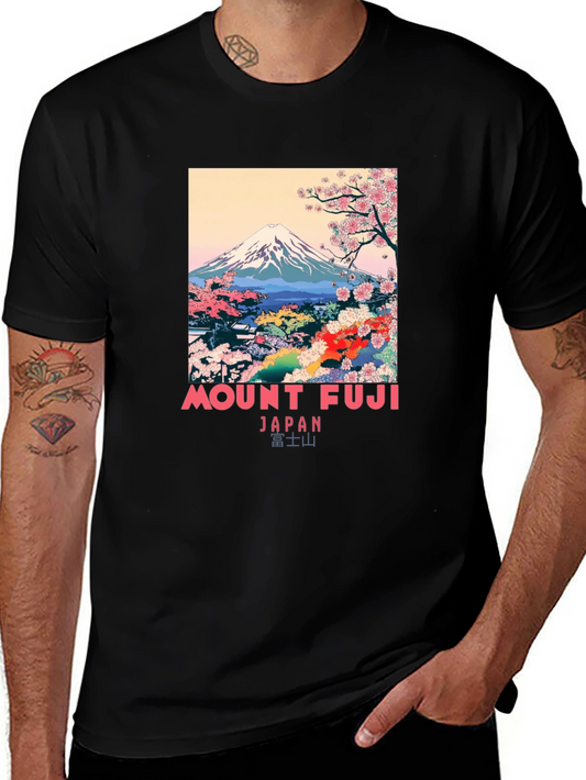 Mount Fuji Japan Graphic Black T-Shirt