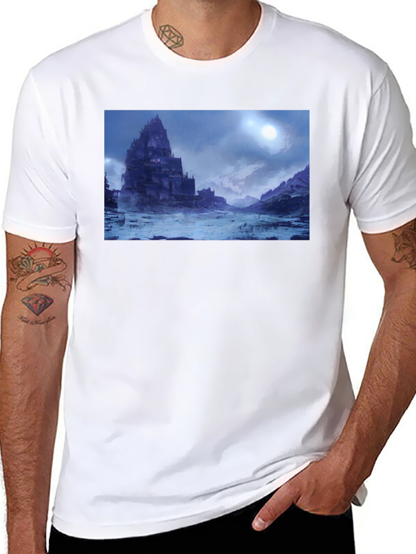 Medieval Castle Landscape Black T-Shirt