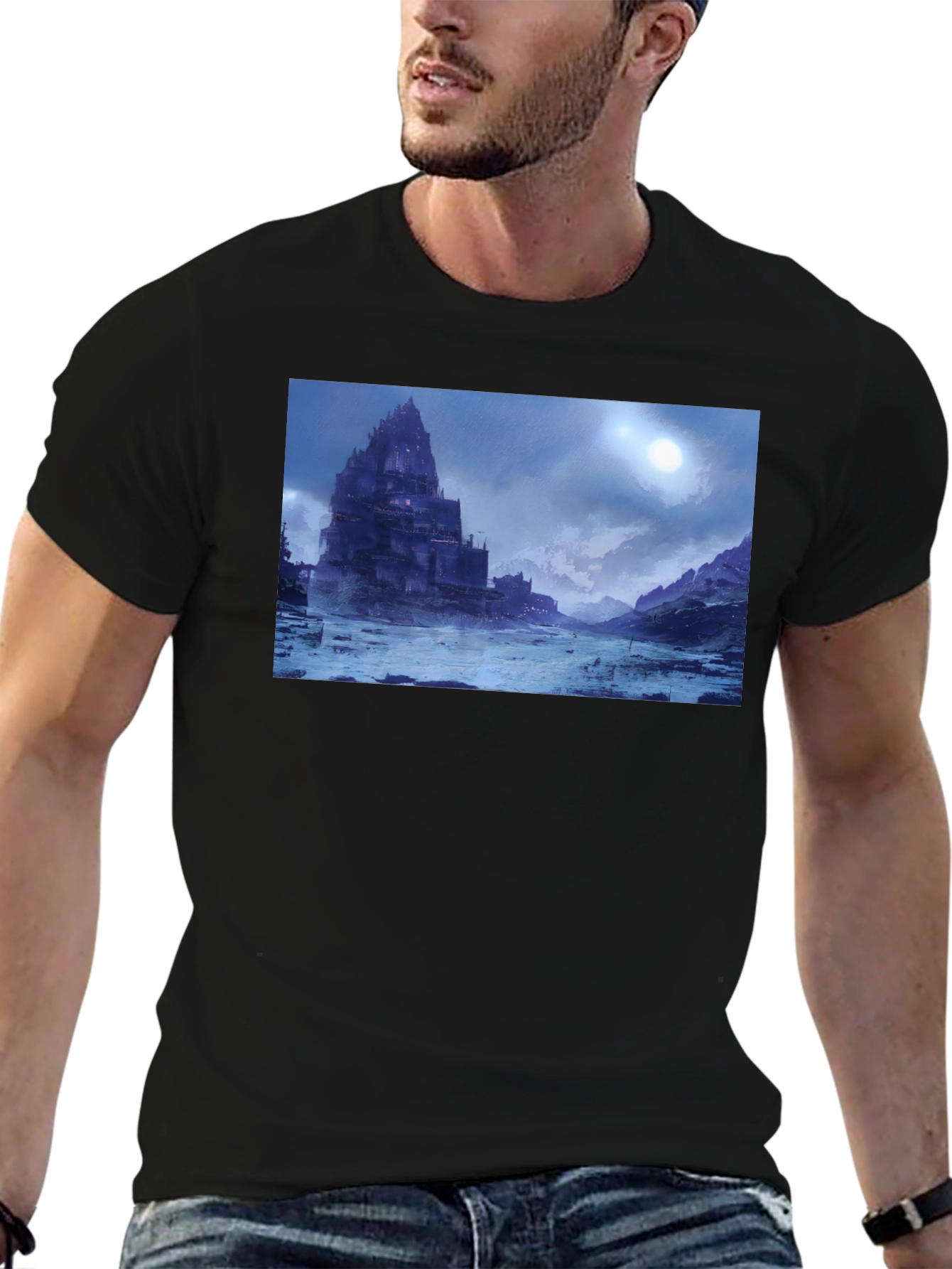 Medieval Castle Landscape Black T-Shirt