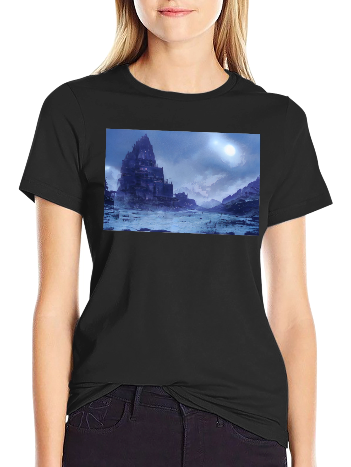Medieval Castle Landscape Black T-Shirt