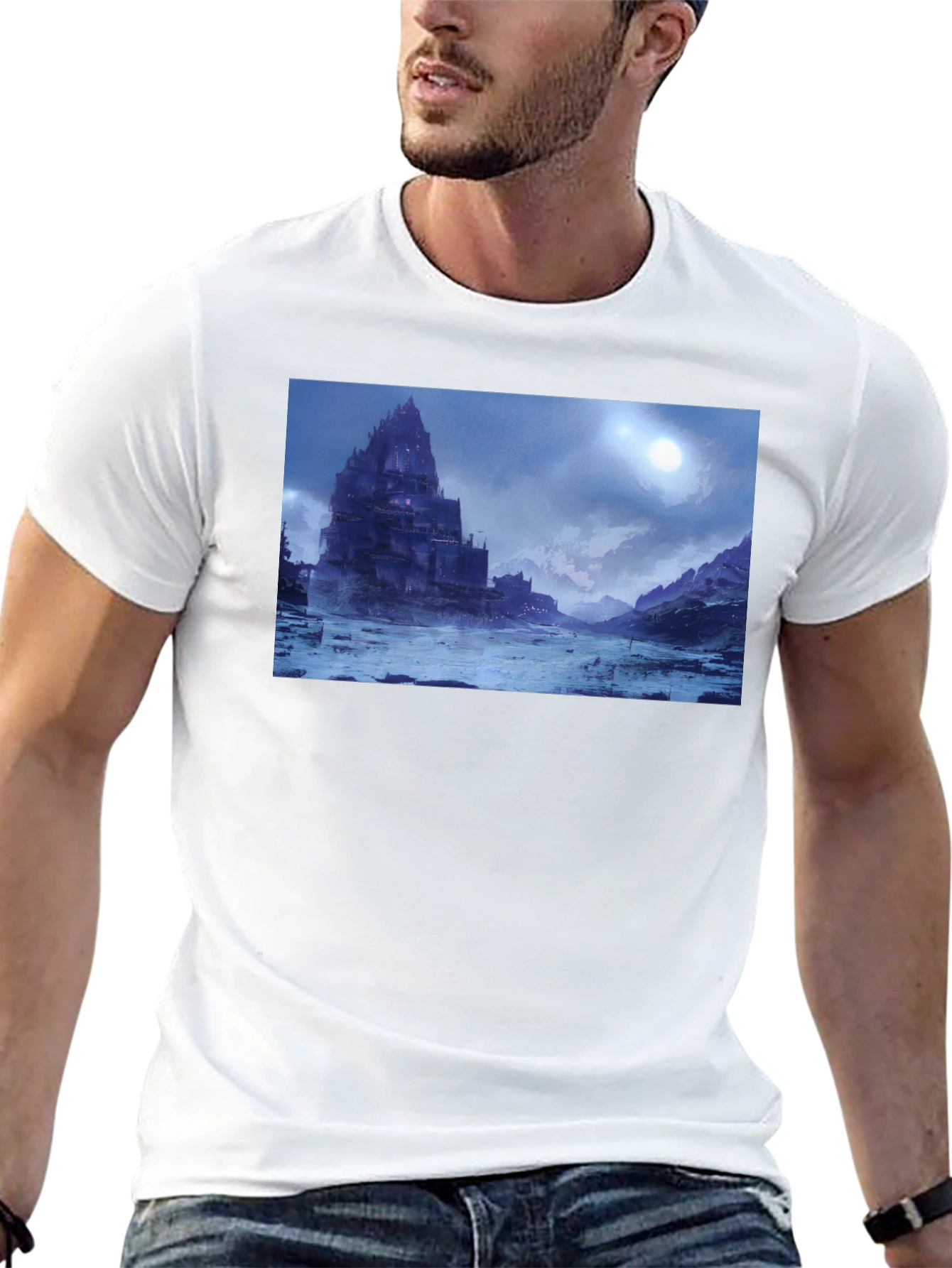 Medieval Castle Landscape Black T-Shirt