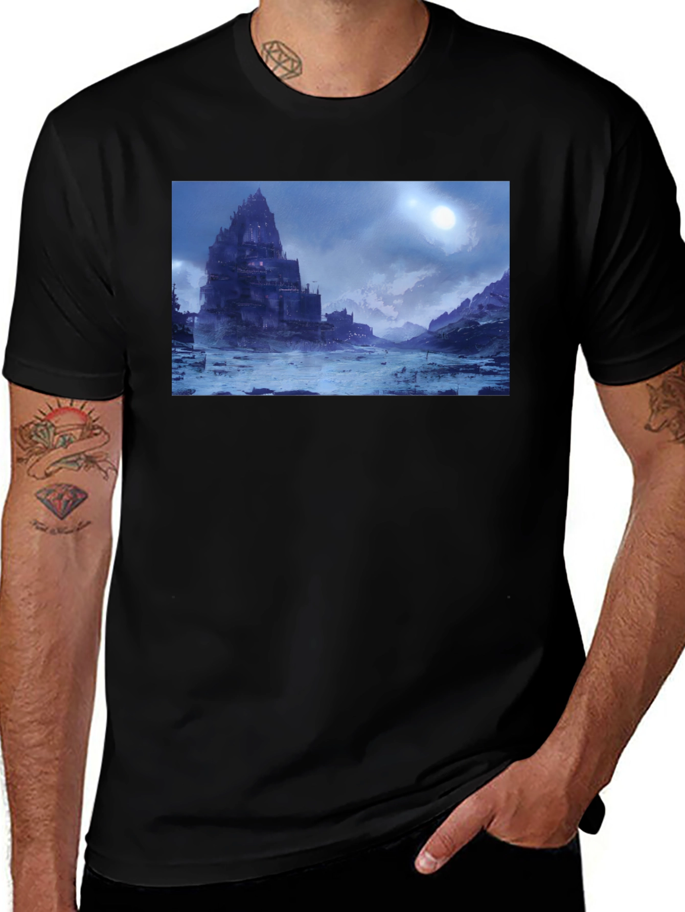 Medieval Castle Landscape Black T-Shirt