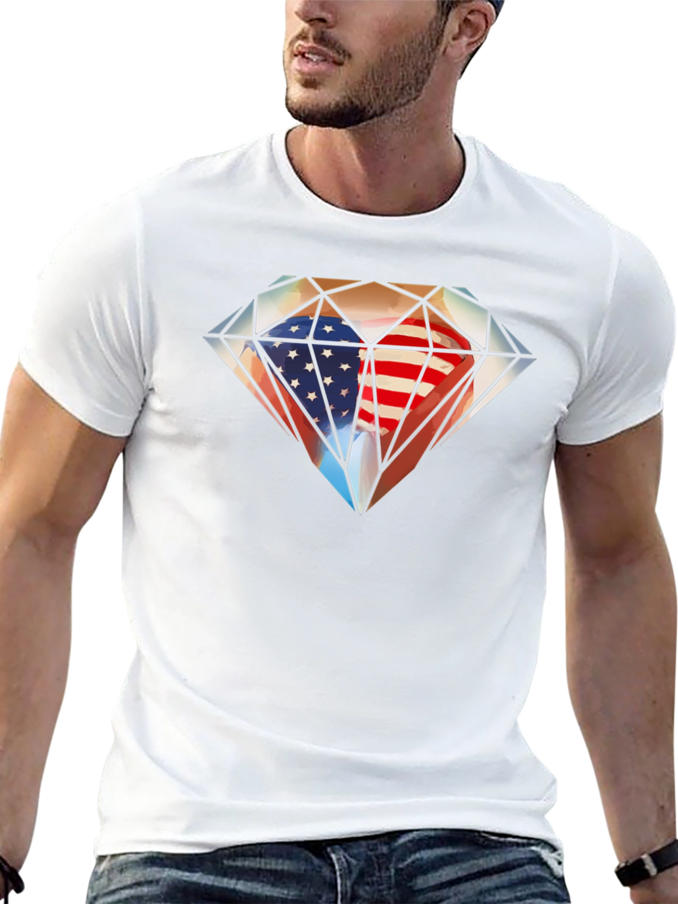 American Flag Diamond Graphic T-Shirt