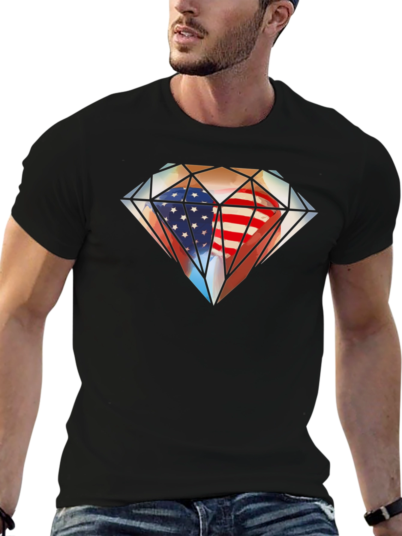 American Flag Diamond Graphic T-Shirt
