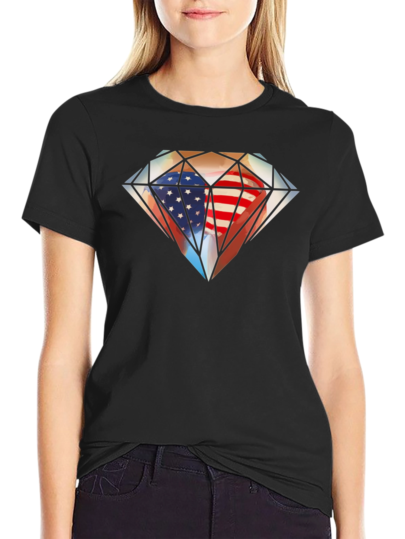 American Flag Diamond Graphic T-Shirt