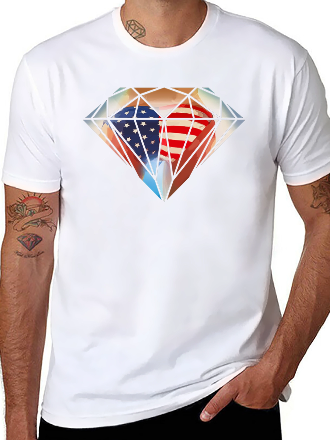 American Flag Diamond Graphic T-Shirt