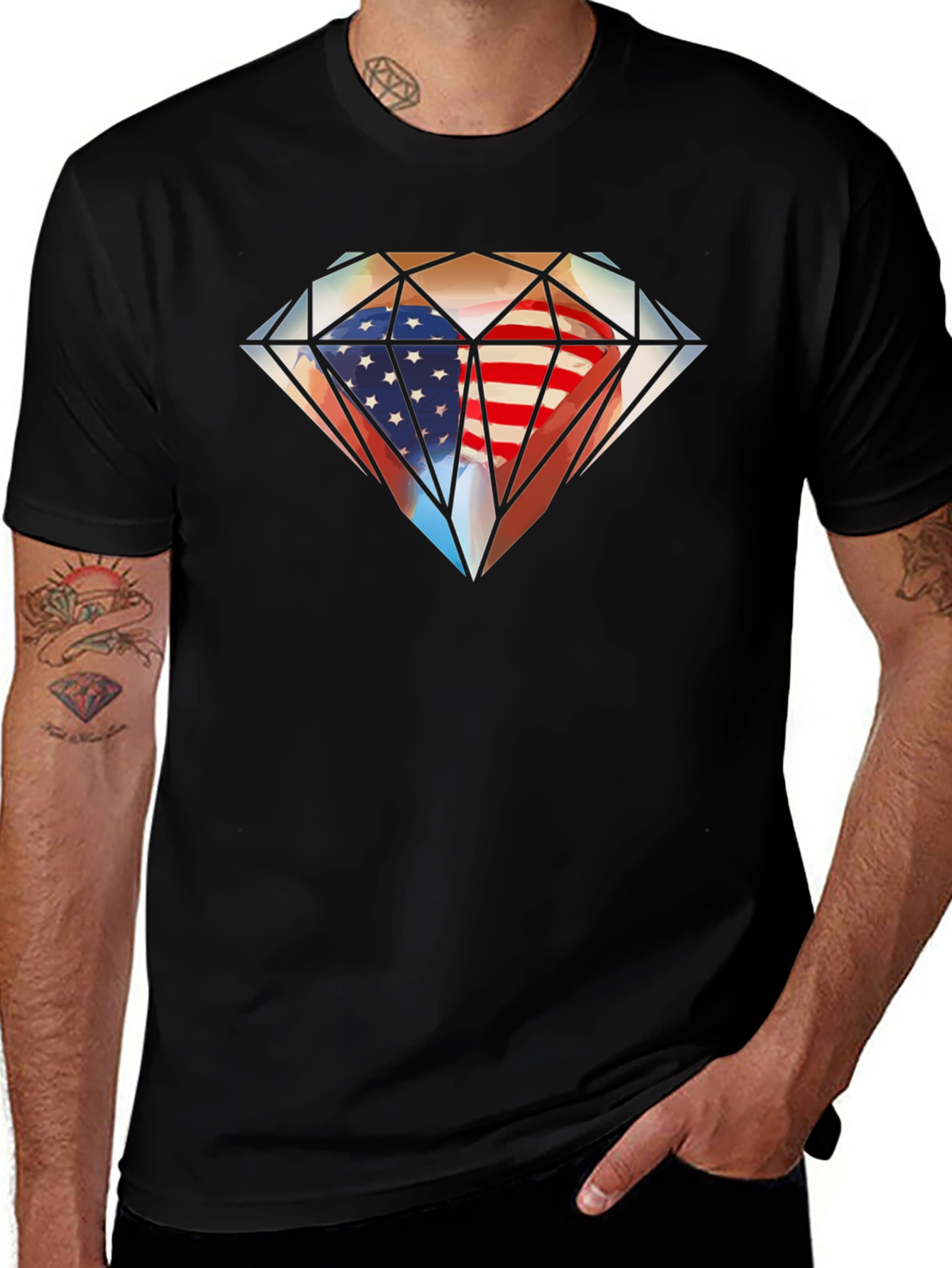 American Flag Diamond Graphic T-Shirt