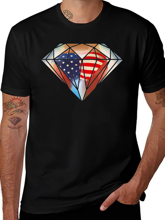 American Flag Diamond Graphic T-Shirt