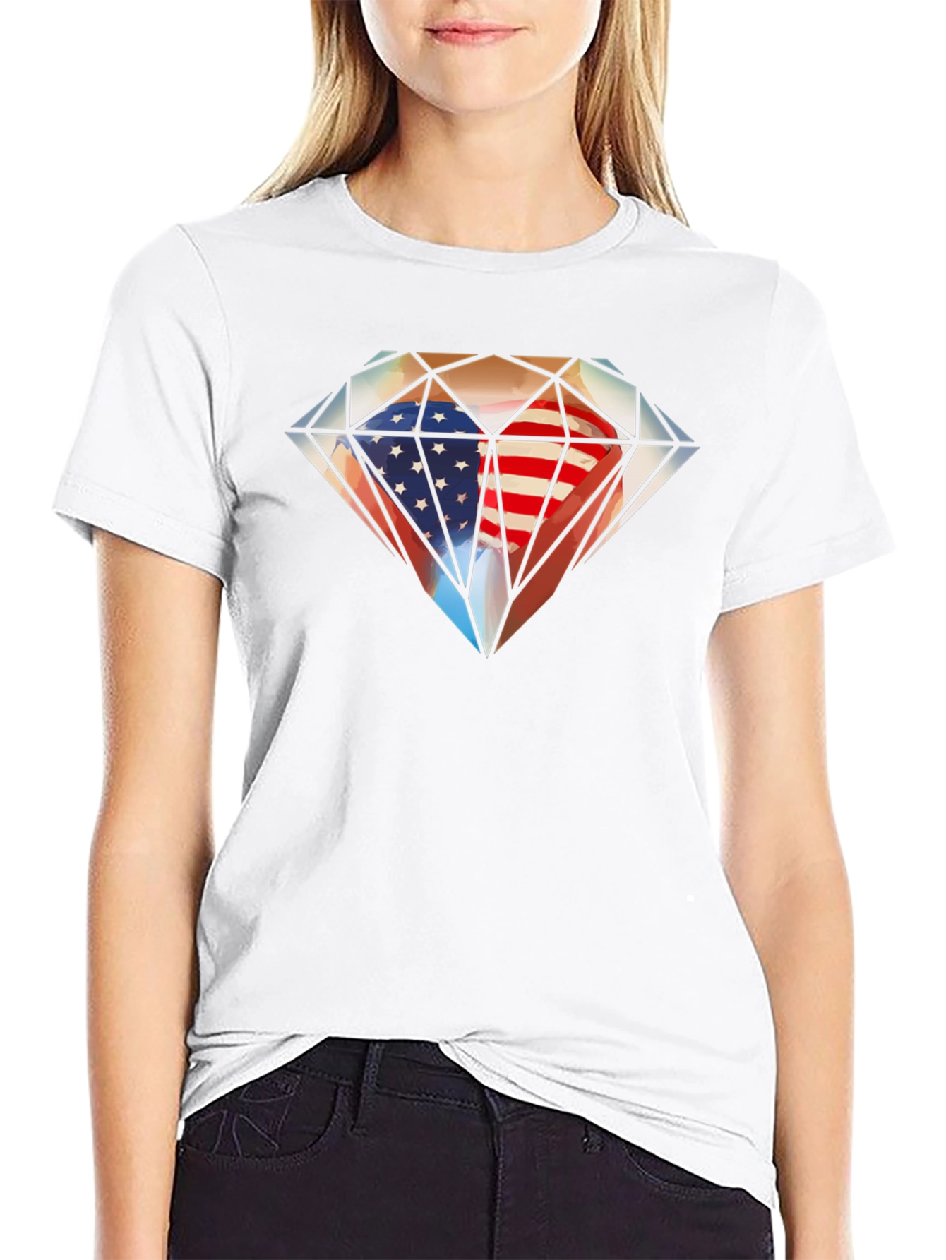 American Flag Diamond Graphic T-Shirt
